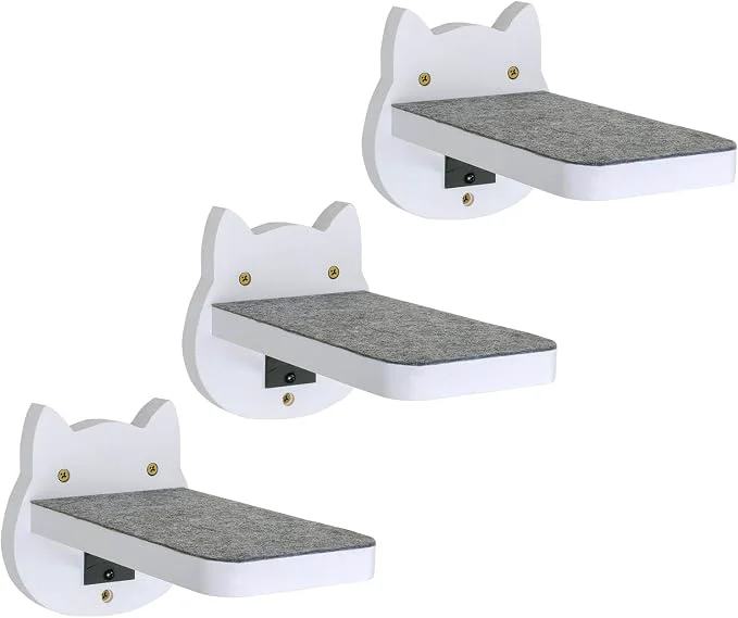 Efficient ESPETS White Painted Wooden Cat Wall Floating Steps Set of 3 Quality