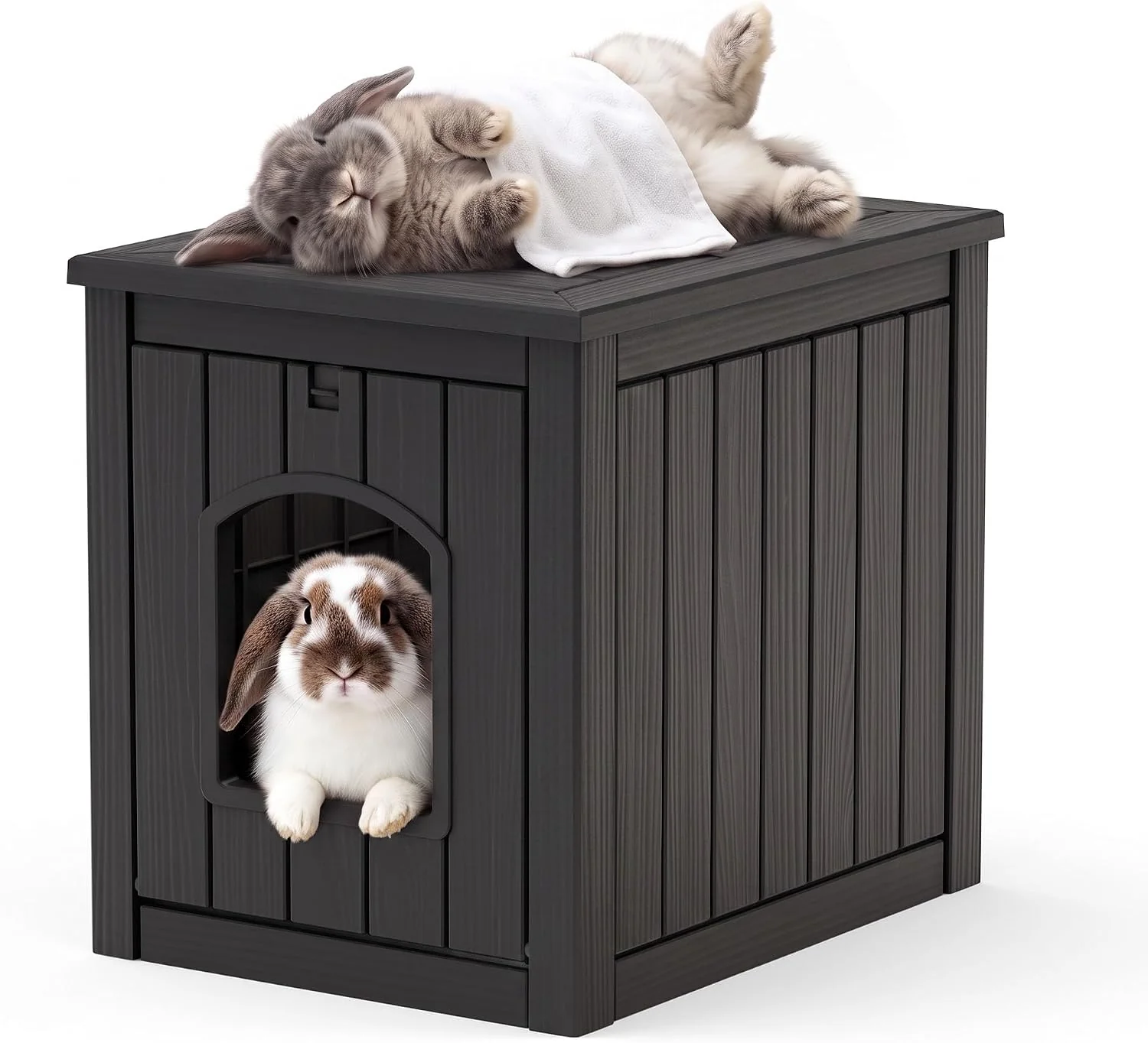 Modern Vixzen Outdoor Rabbit Hutch with Side Table Black Sustainable