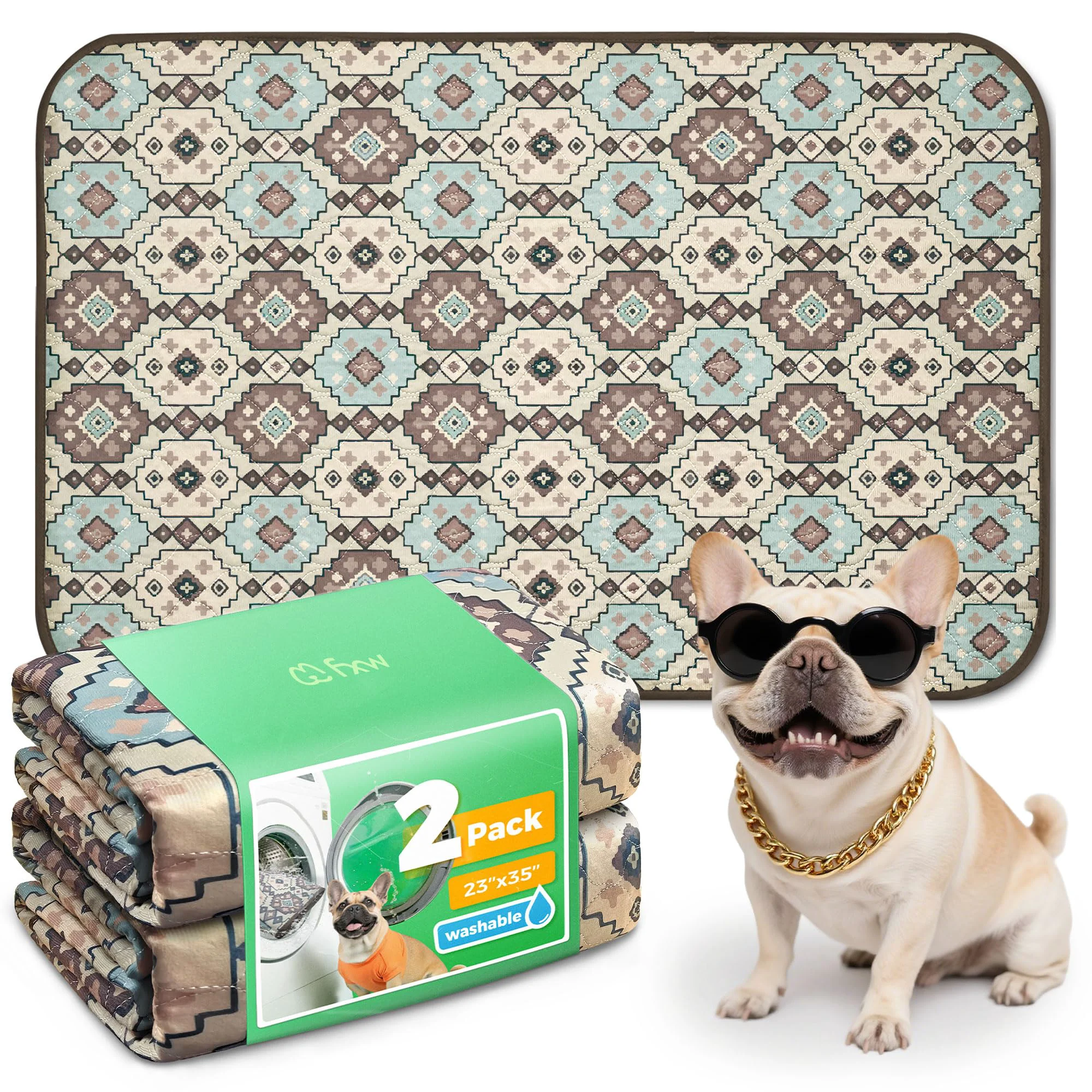 Organic FXW Washable Pee Pads for Dogs – Ultra-Absorbent Reusable 23×35 in for 36-Inch Cages 2 Pack Artisan