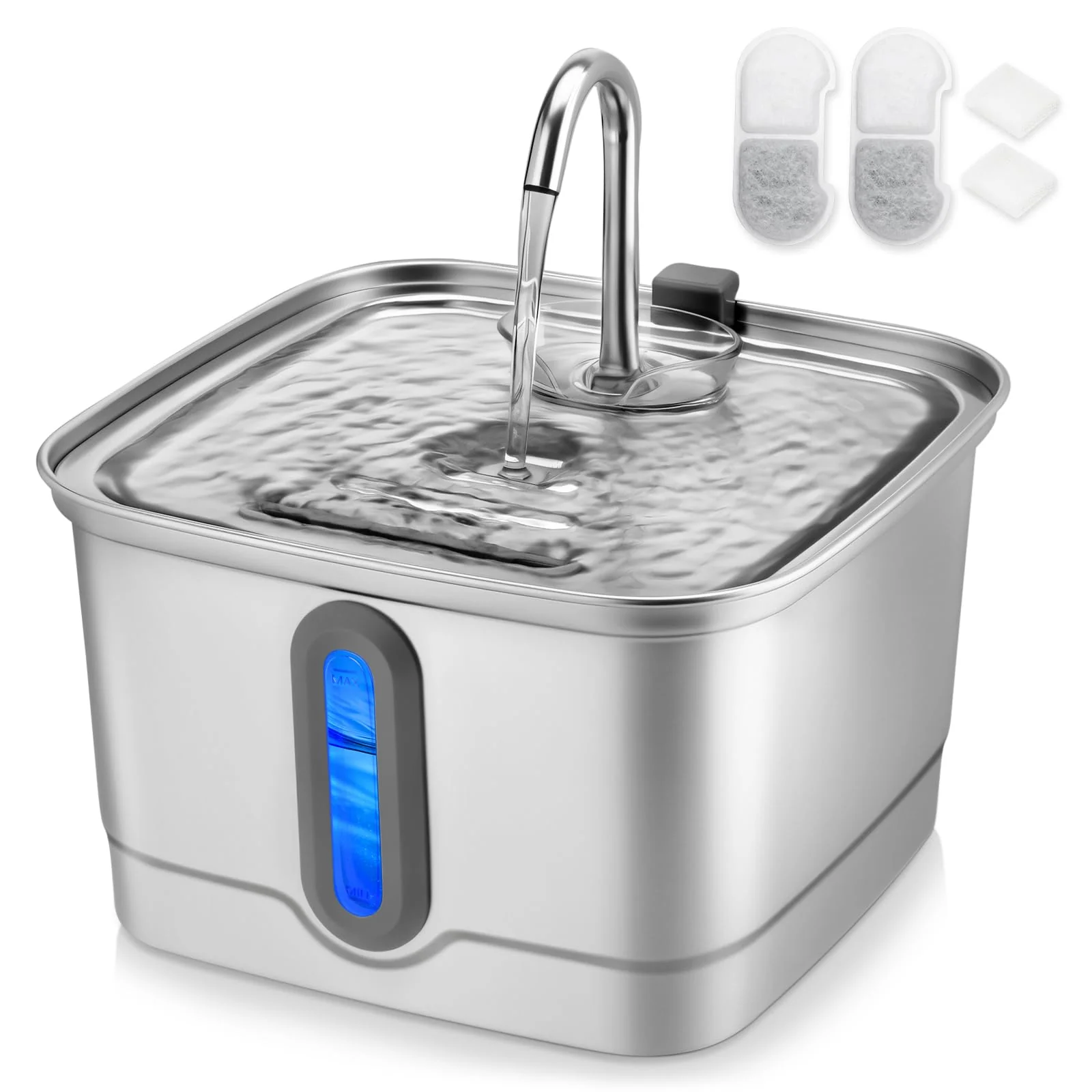 Sophisticated SEIRMEP Stainless Steel Cat Water Fountain — 101oz 3L Auto Pet Fountain with Filters Detailed