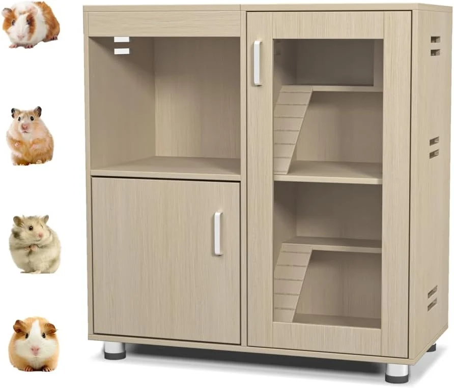 Powerful Wooden Small Animal Habitat with Acrylic Panels Teak Optimized