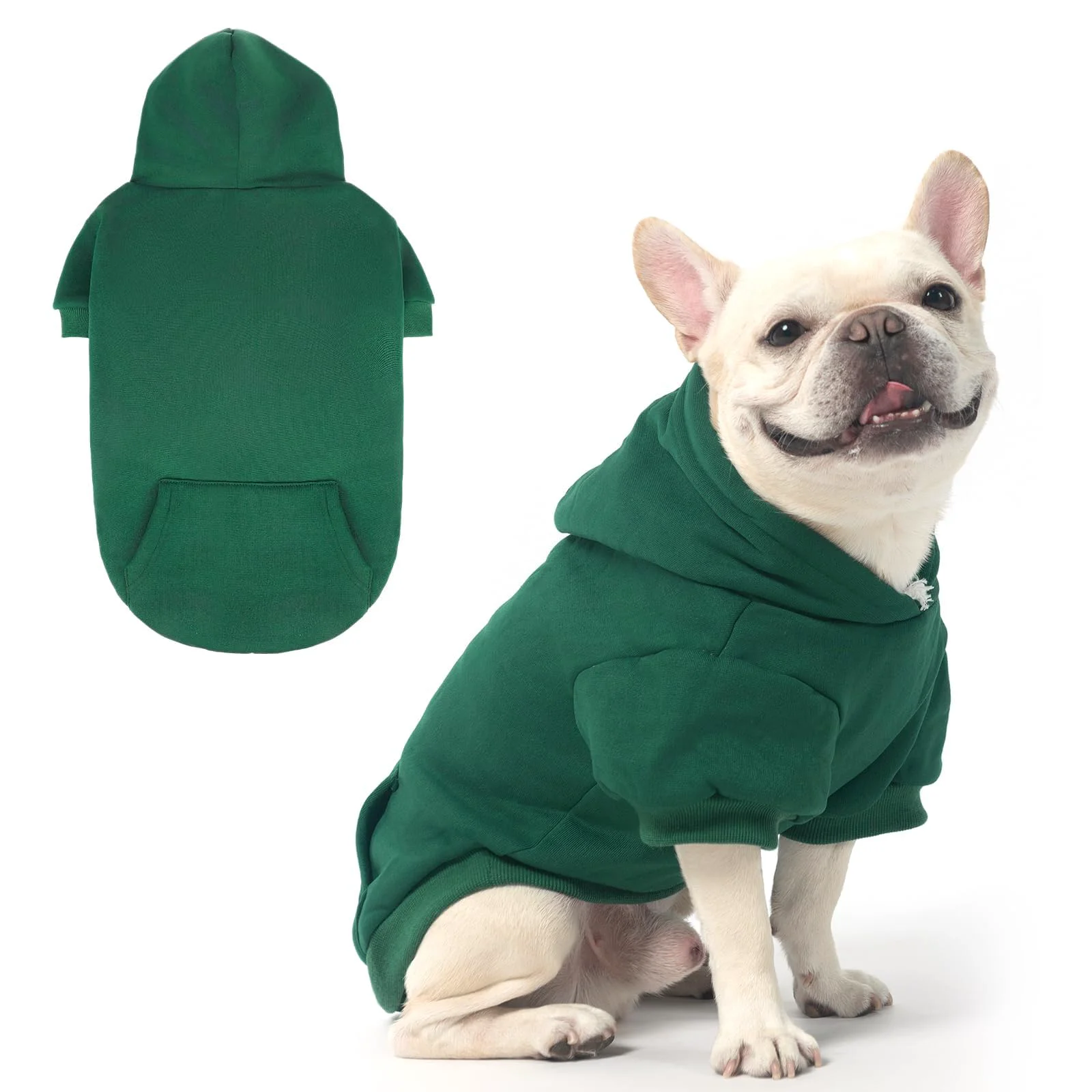 Secure KOOLTAIL Basic Dog Hoodie – Soft Warm Pet Hoodie with Leash Hole Pocket Deep Green Environmentally Friendly