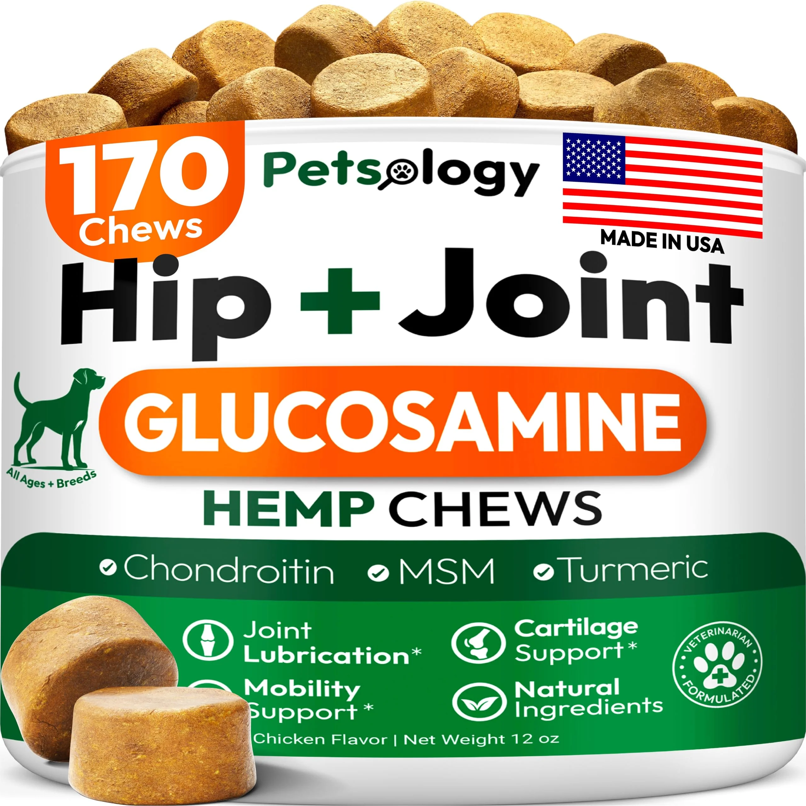 Dependable Petsology Hemp Hip Joint Supplement for Dogs – 170 Mobility Chews Reliable