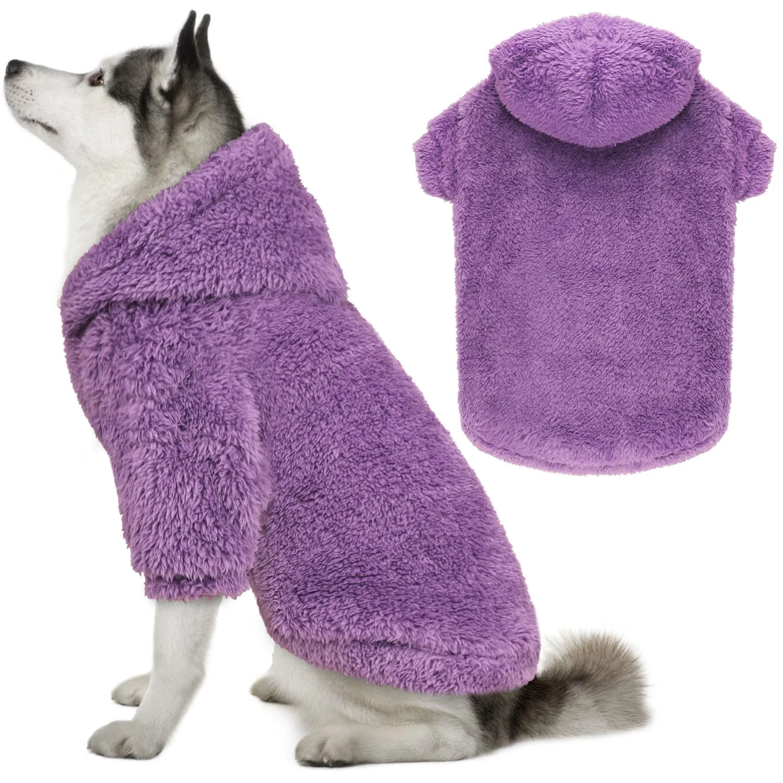 Comfortable QDYU Fuzzy Dog Hoodie Purple XL — Double-Sided Plush Fleece Reliable