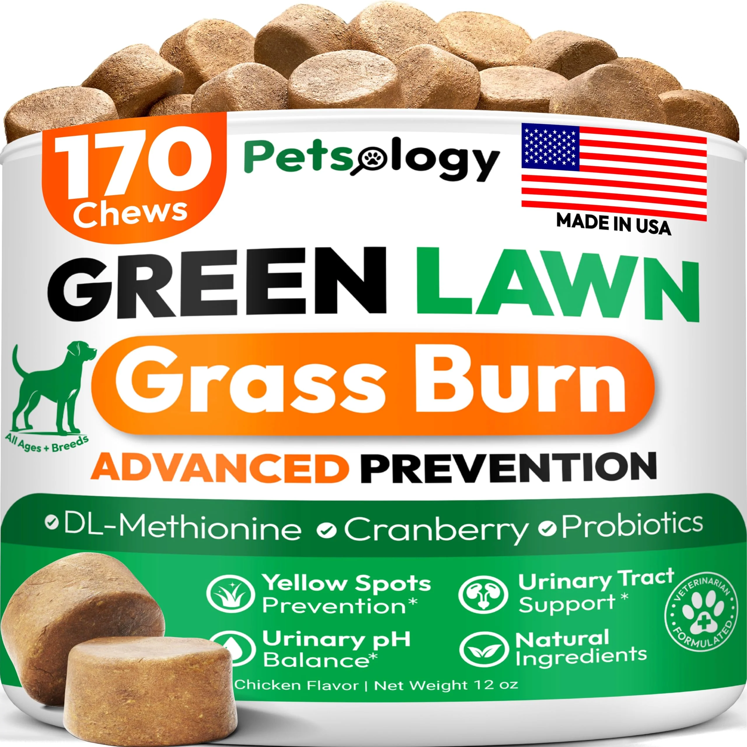 Responsible Petsology Dog Urine Neutralizer for Lawn – 170 Green Lawn Chews with Probiotics Enzymes Functional