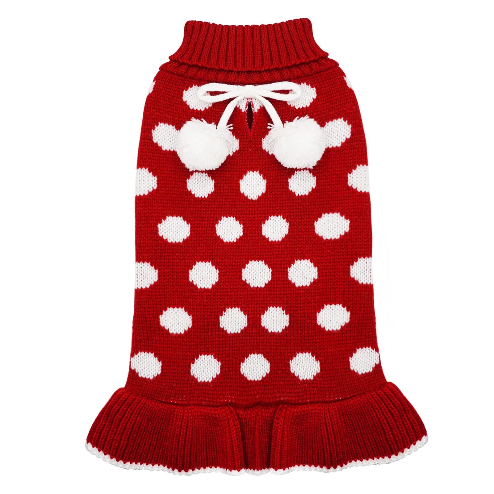 Verified KYEESE Red Dog Sweater Dress with Leash Hole — Turtleneck Christmas Knit for Small Medium Dogs User-Friendly