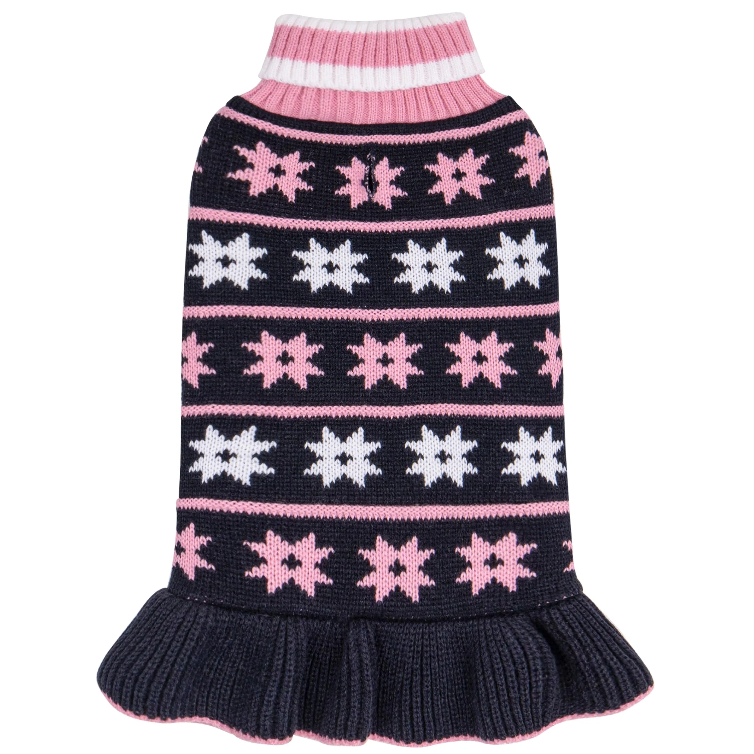 Pure KYEESE Snowflake Knit Dog Sweater – Navy Blue X-Large Warm Turtleneck Coat with Leash Hole Top-Quality