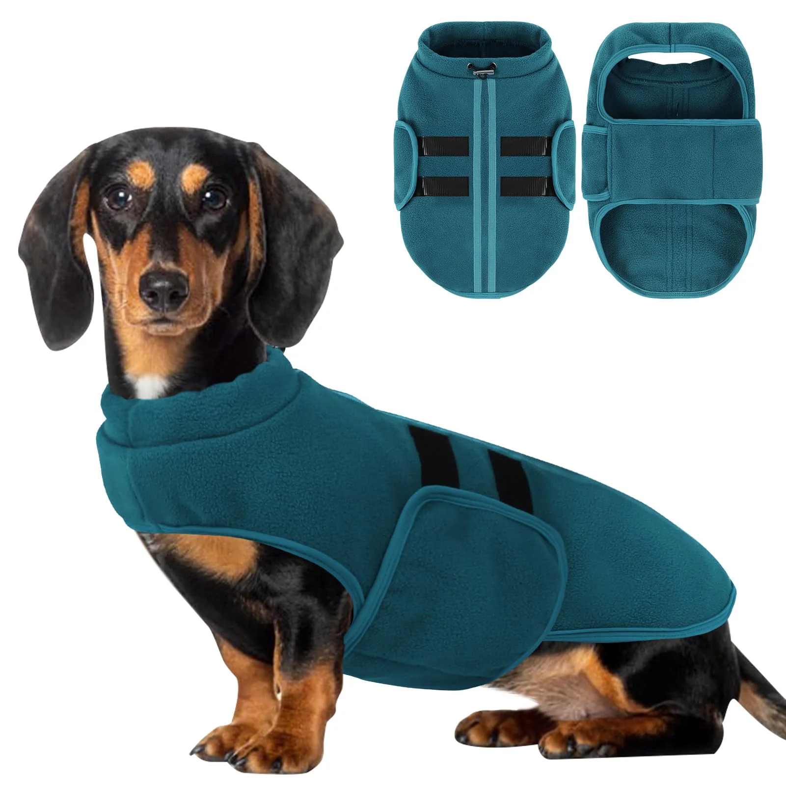 World-Class PUZAUKAL Adjustable Dog Sweater Plush Fleece All Breeds Peacock Blue Prestigious
