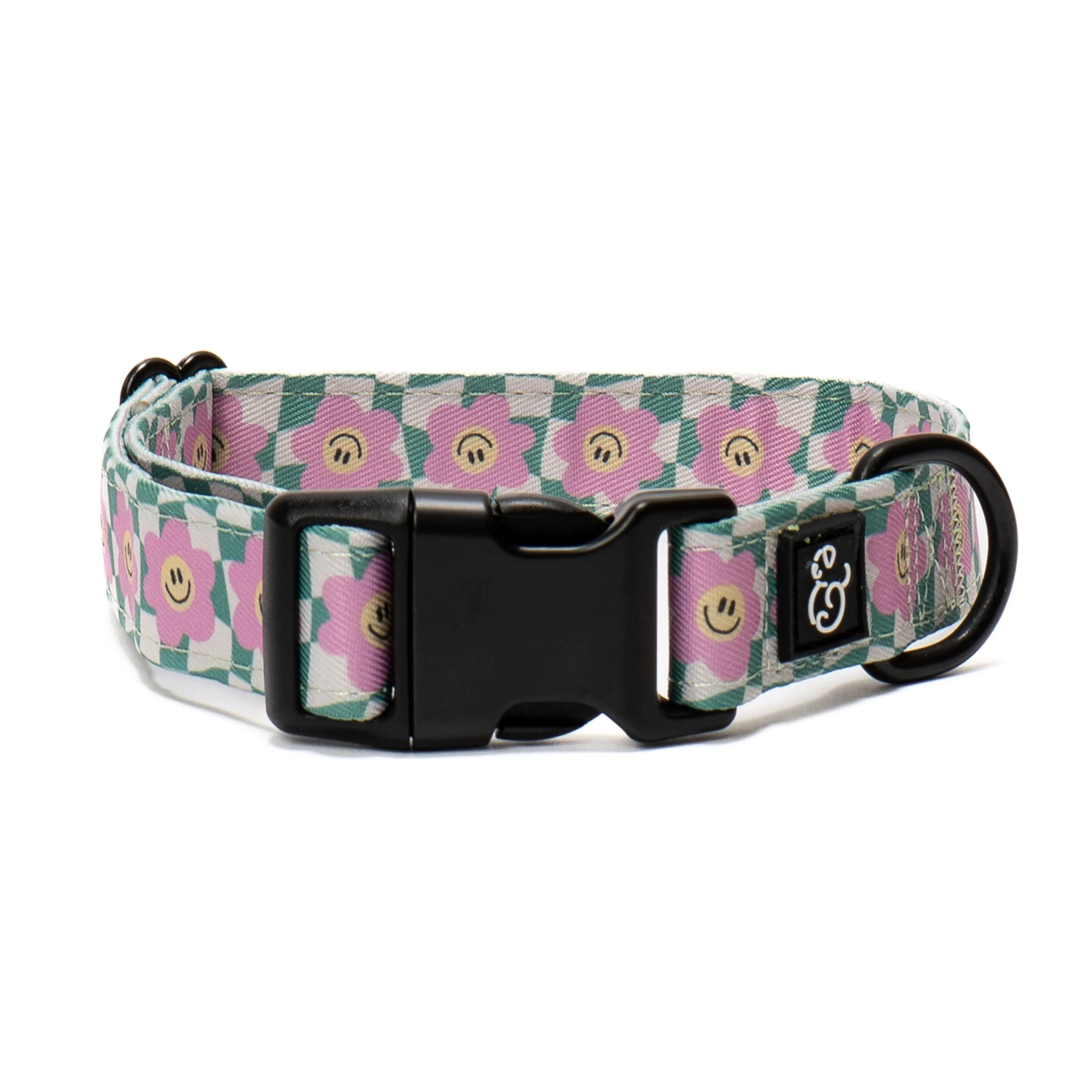 Soft Lucy Co. Dog Collar – Durable Lightweight Designer Collar Small Green Pink Smiley Healthy