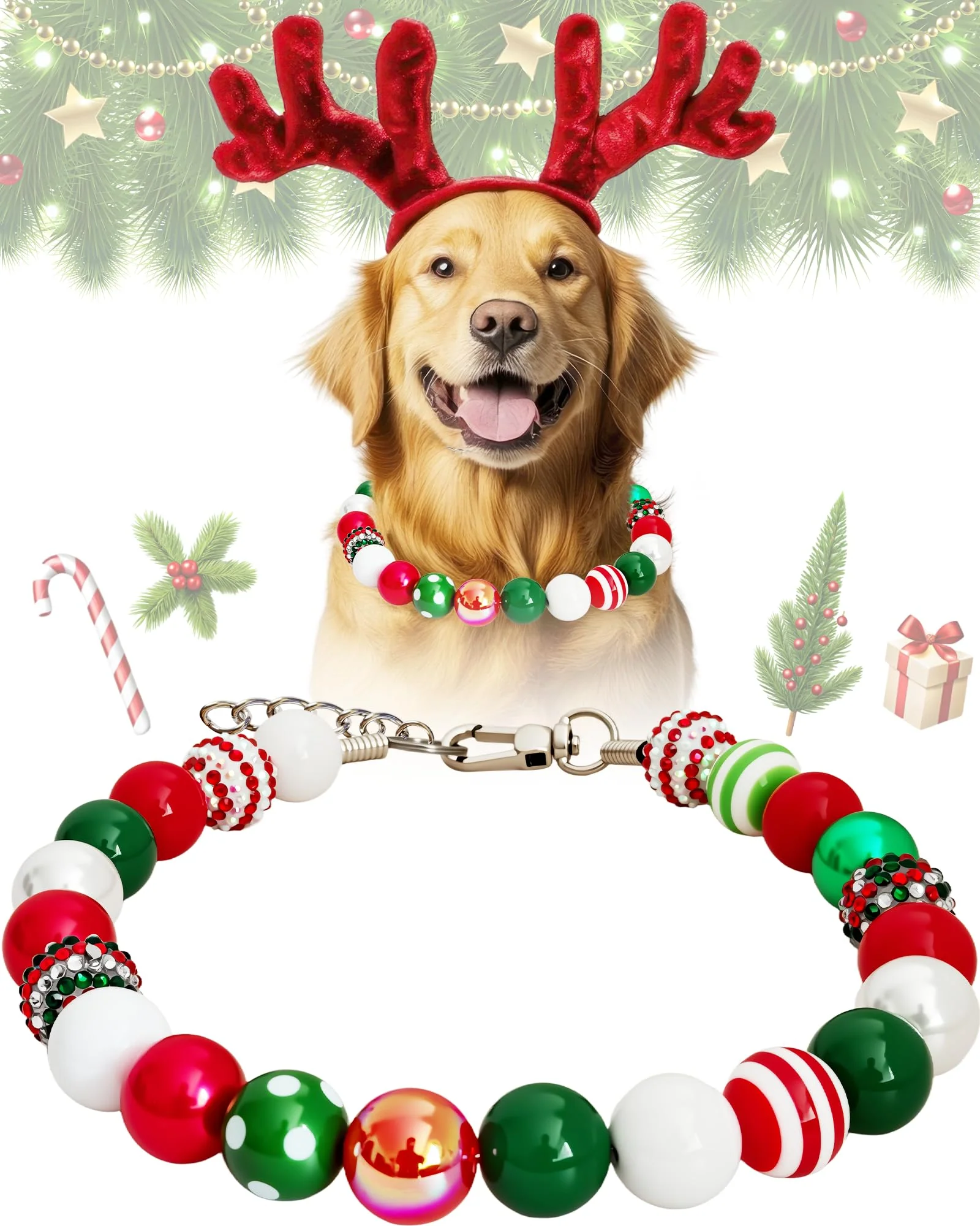 Stylish KUDES Christmas Bubblegum Dog Collar Necklace – Adjustable 16-23.5in 2XL 20.5-22in Consistent