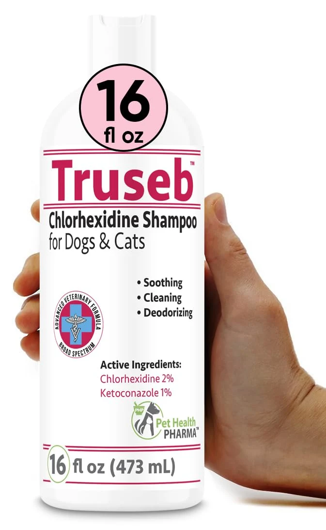 Easy-to-Use Pet Health Pharma Truseb Topical Ketoconazole Chlorhexidine Shampoo for Dogs Cats Horses – 16 oz Minimalist