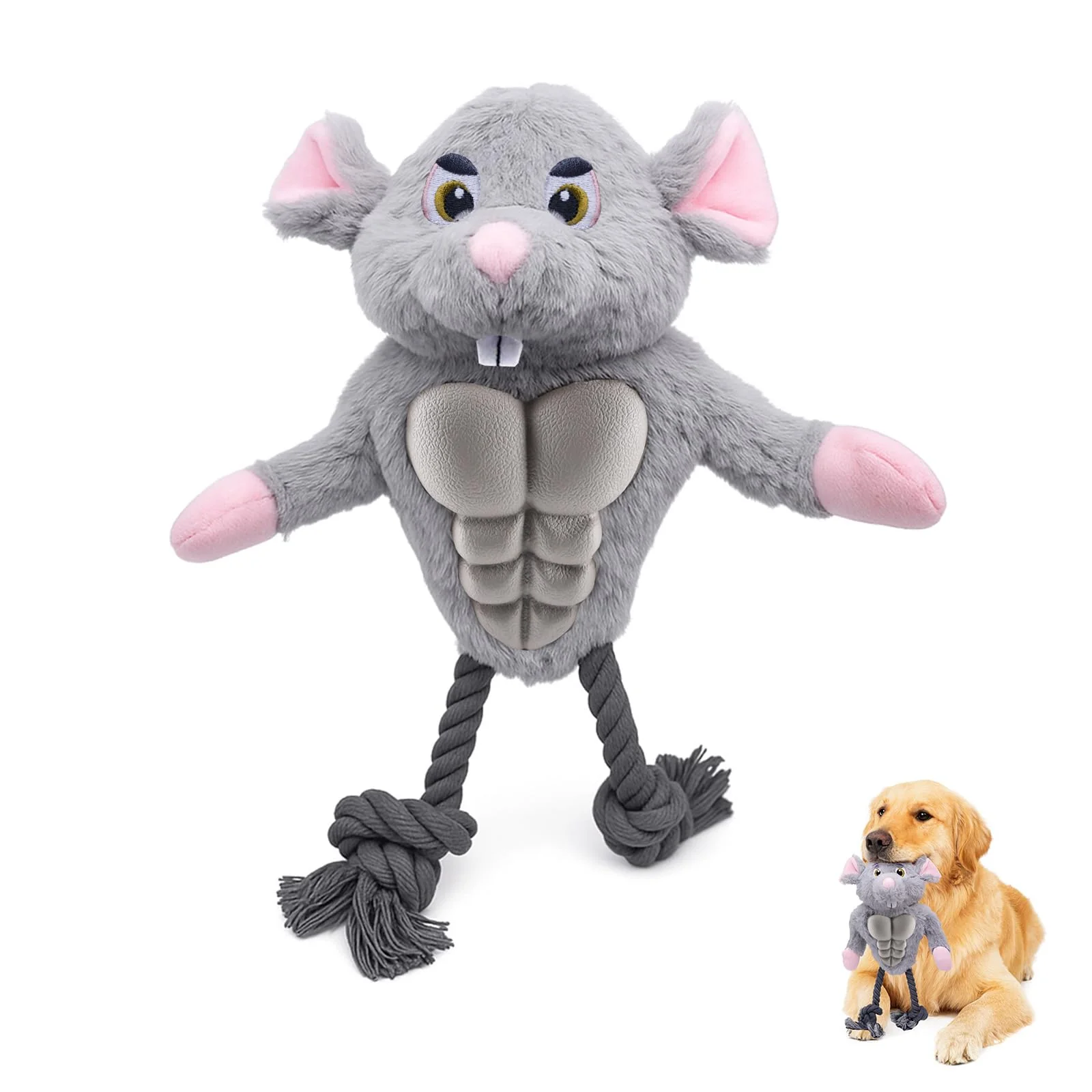 Selected Calibonbon Muscle Mouse Dog Toy for Medium Large Dogs – Plush Squeaky Tug Fetch Toy Organic
