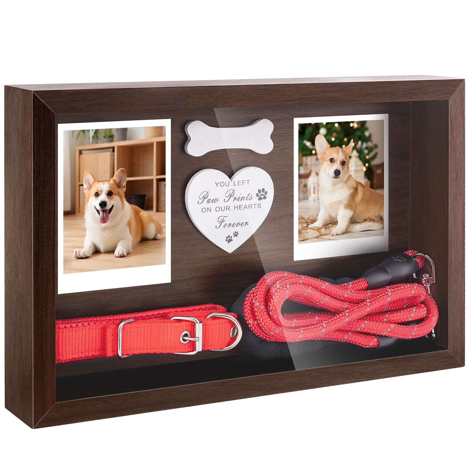 Effective FITWOWFIT Dog Memorial Frame – 13 Wooden Shadow Box with Collar Leash Holder Wall or Tabletop Top-Quality