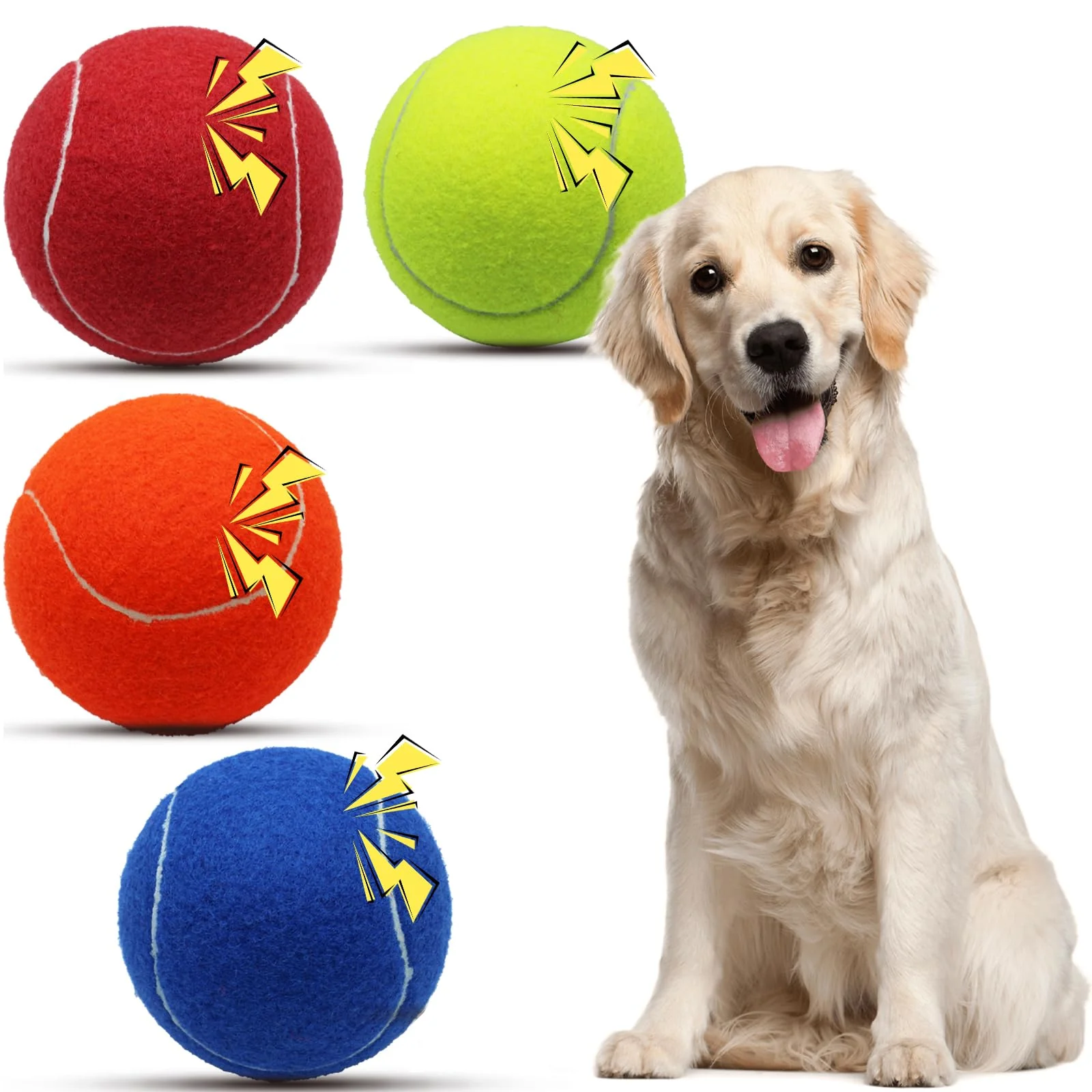 Sustainable orange Squeaky Tennis Ball Dog Toys – 4-Inch Oversize Natural Rubber 4 Pack Fine