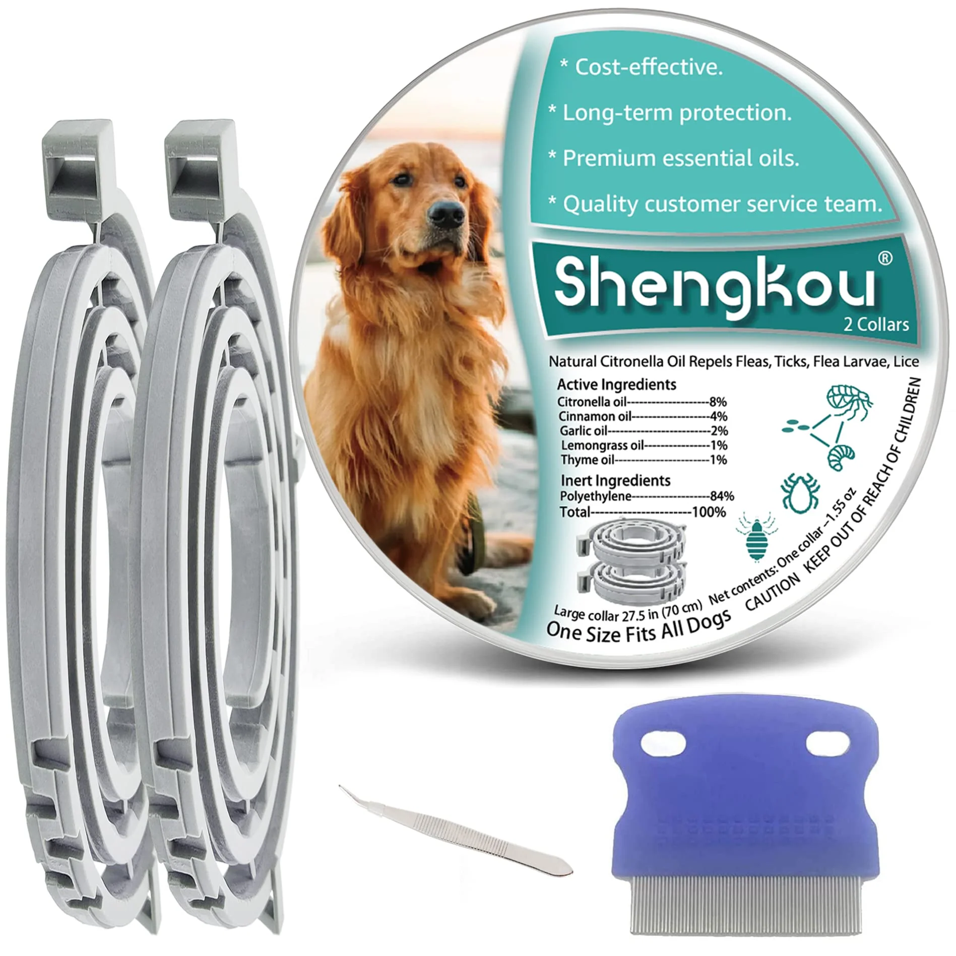 Contemporary ShengKou Flea Tick Collar for Large Dogs – Waterproof 12-Month Protection 2-Pack Sustainable