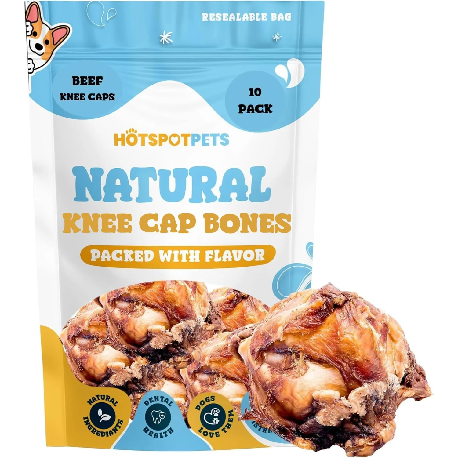 Premium Material Hotspot Pets All Natural Beef Knee Caps for Dogs – Long Lasting Rawhide- Chews Relaxed