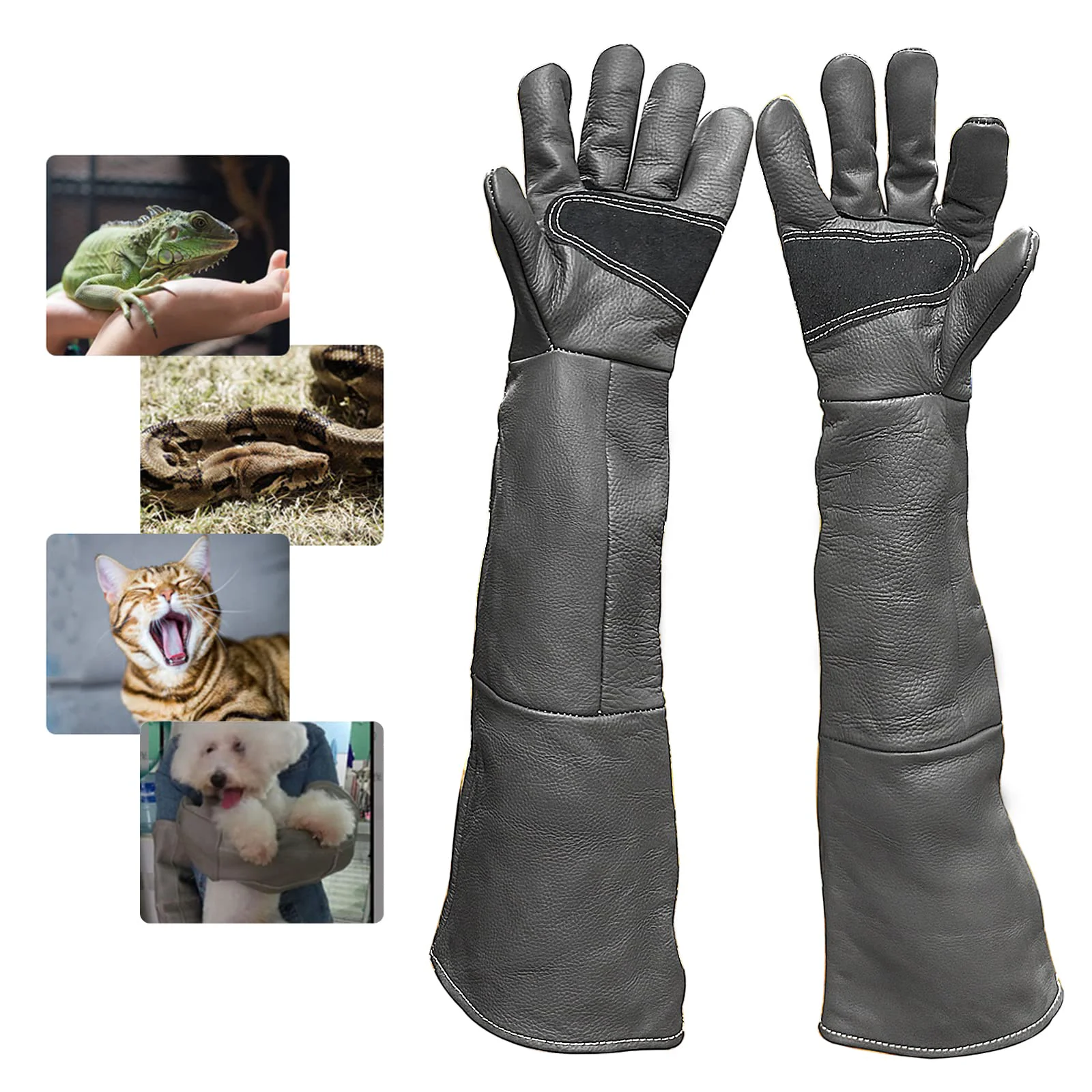 Crafted FIPASEN Bite-Resistant Animal Handling Gloves 60cm – Durable Leather Work Gloves for Cats Dogs Birds Reptiles Versatile