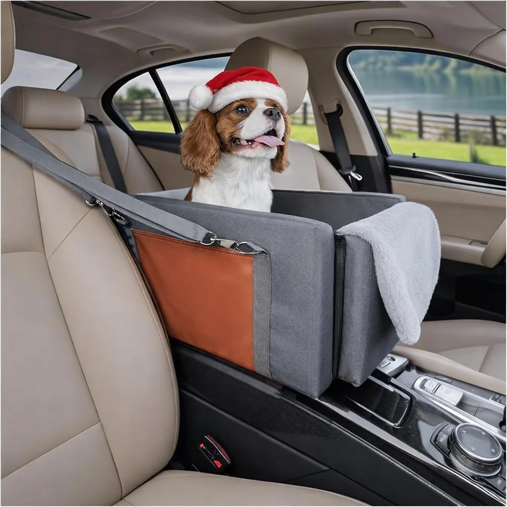 Fine Avont Center Console Dog Car Seat with Double Protection Belts – Small Pet Booster Dark Grey Quality