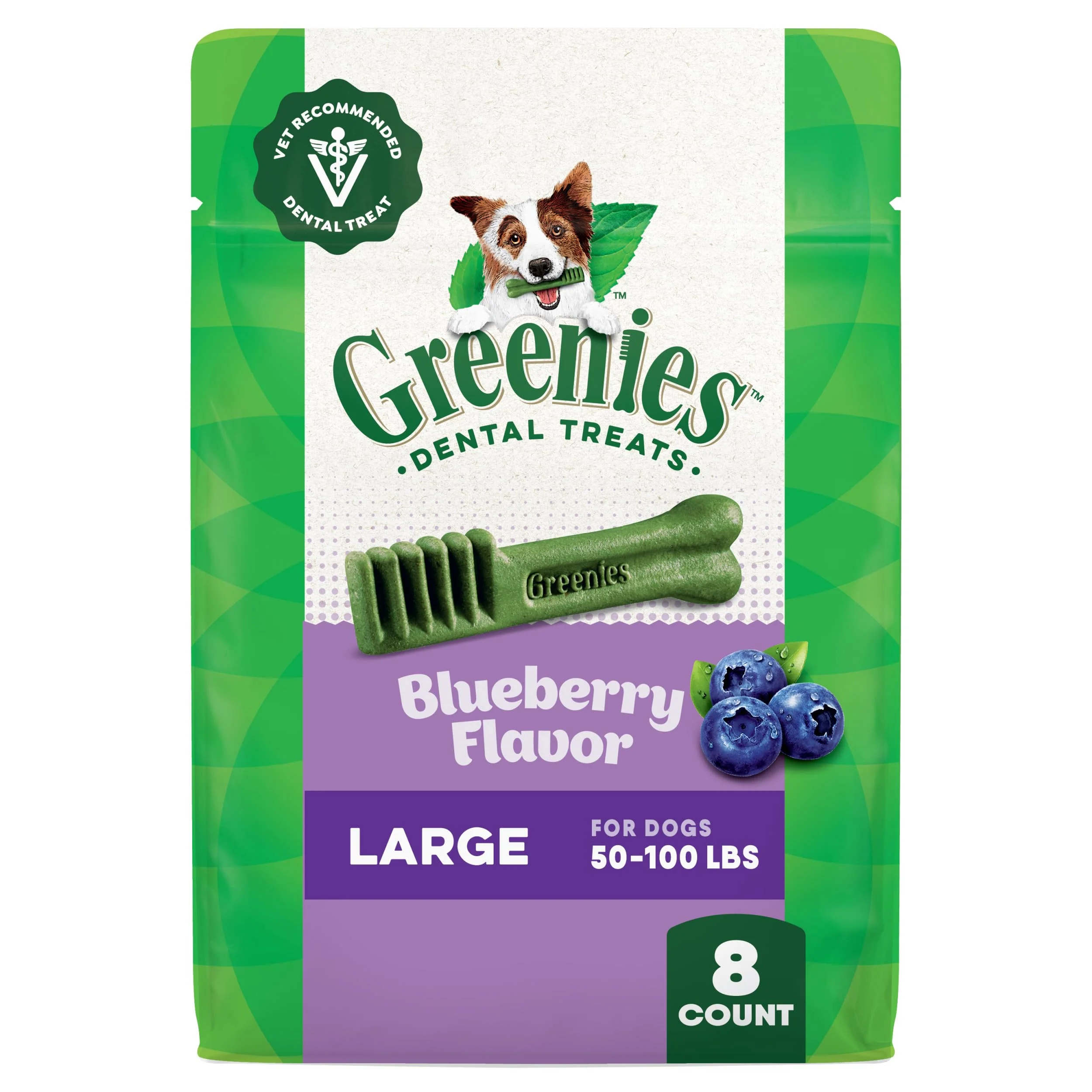 Professional Greenies Large-Size Blueberry Dental Dog Treats – Veterinarian- 12 oz 8-count Safe