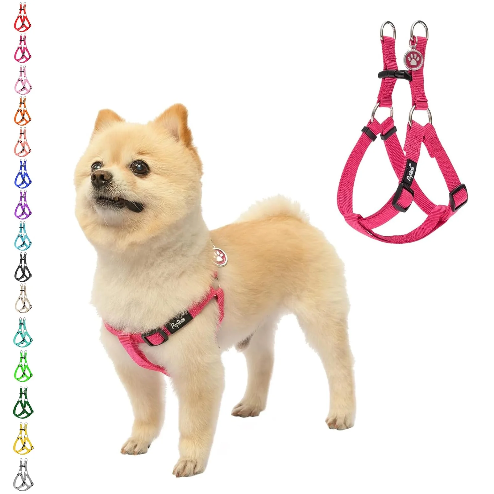 Trendy PUPTECK No Pull Dog Harness – Step-In Deep Pink Adjustable Nylon Vest Durable