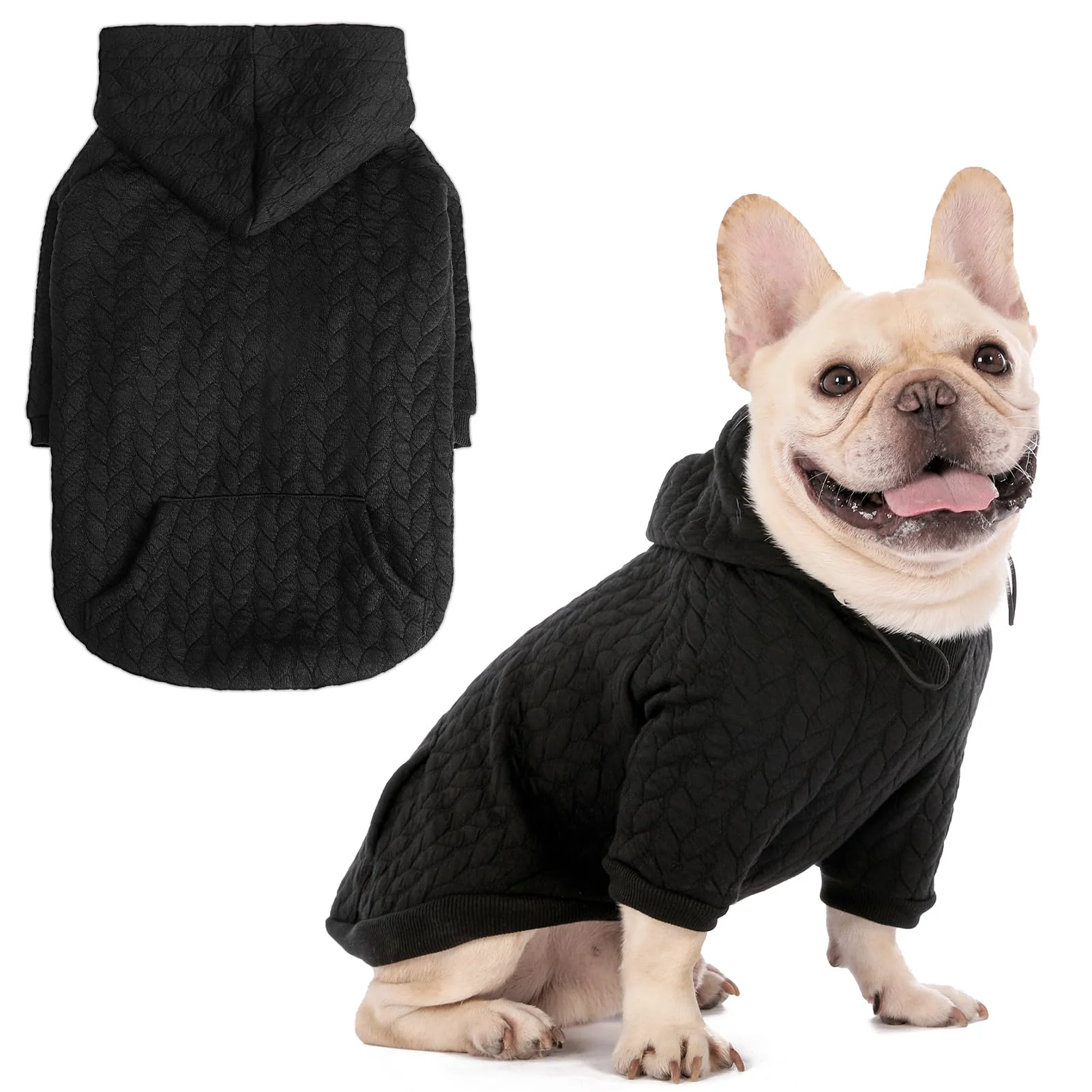 Eco-Friendly EXPAWLORER Textured Cable Knit Dog Hoodie with Leash Hole Pocket — Soft Winter Coat Black S Authentic
