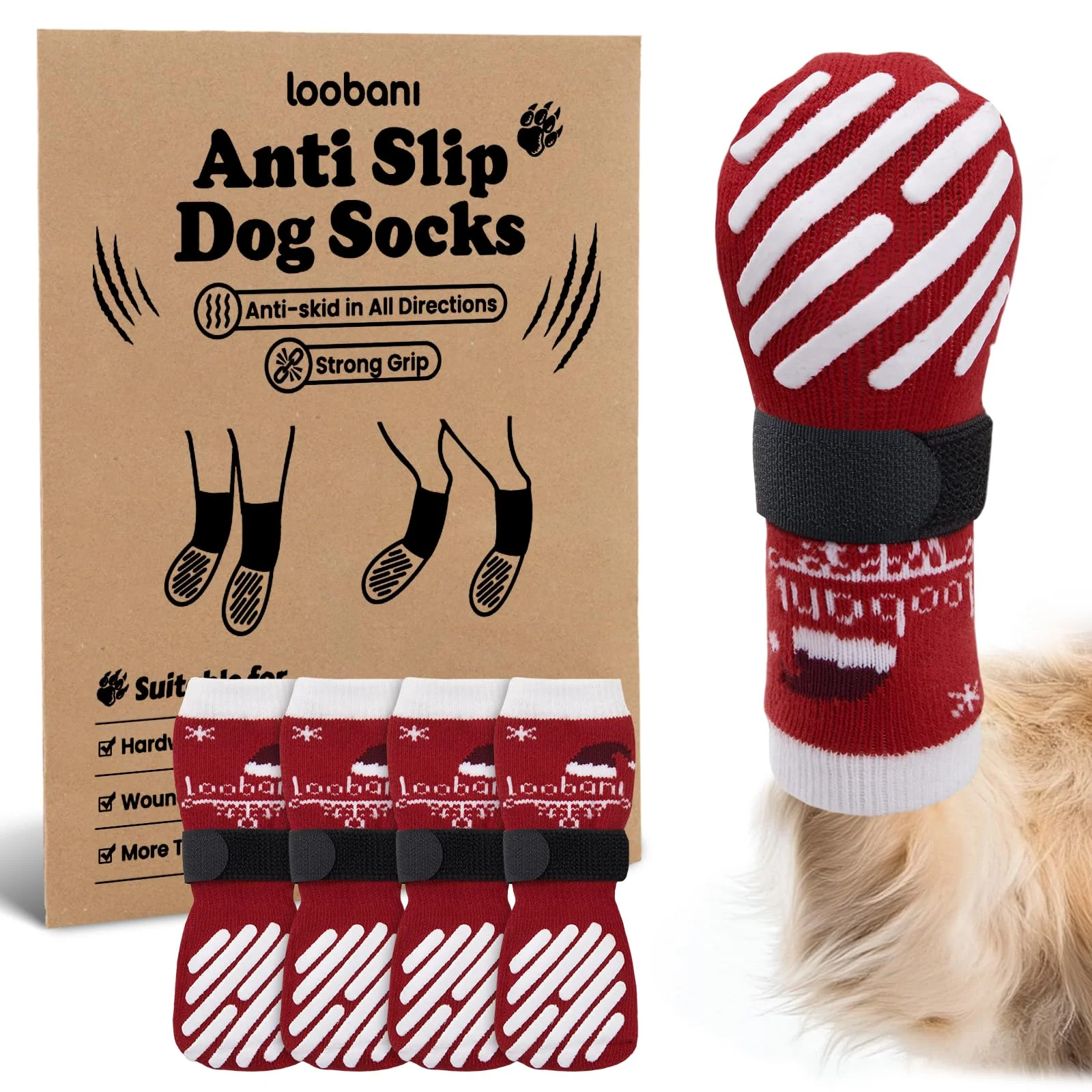 Pure LOOBANI Christmas Double-Side Anti-Slip Dog Socks Traction Paw Protection Licking Prevention on Hardwood Floors Optimized