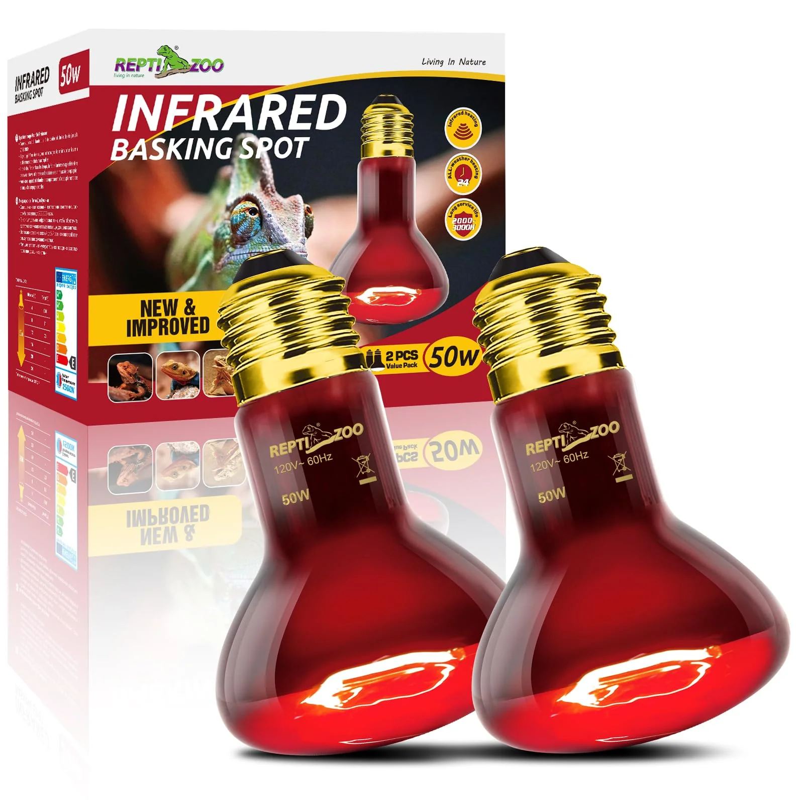 Fine REPTI ZOO 50W Infrared Heat Lamp Bulb – 2 Pack for Reptiles Birds Green