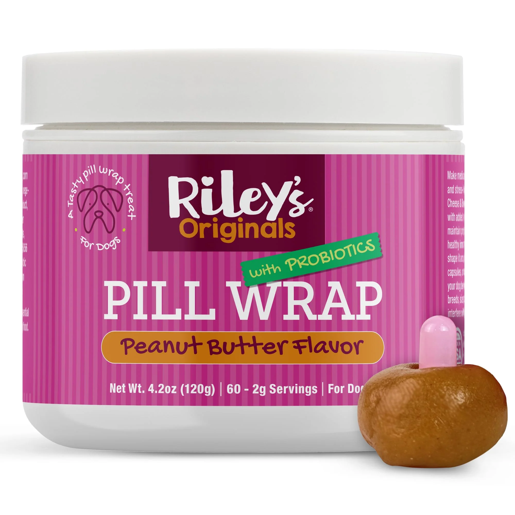 Original Design Riley’s Pill Wrap for Dogs with Probiotics — Peanut Butter Flavored Pill Paste 4.2 oz Certified