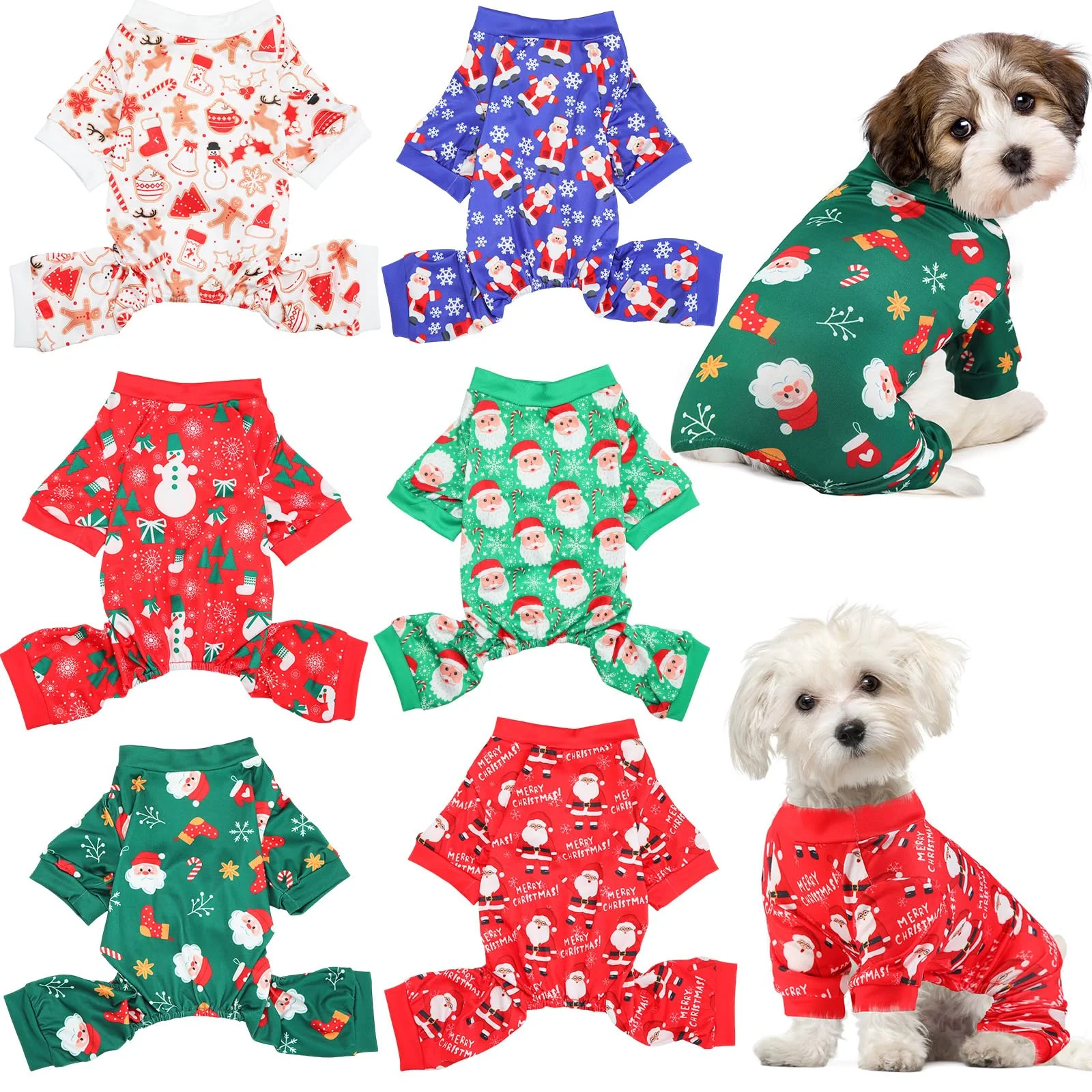 Convenient Jeere 6-Pcs Dog Pajamas Christmas Holiday Jumpsuits for Small Medium Dogs Responsible