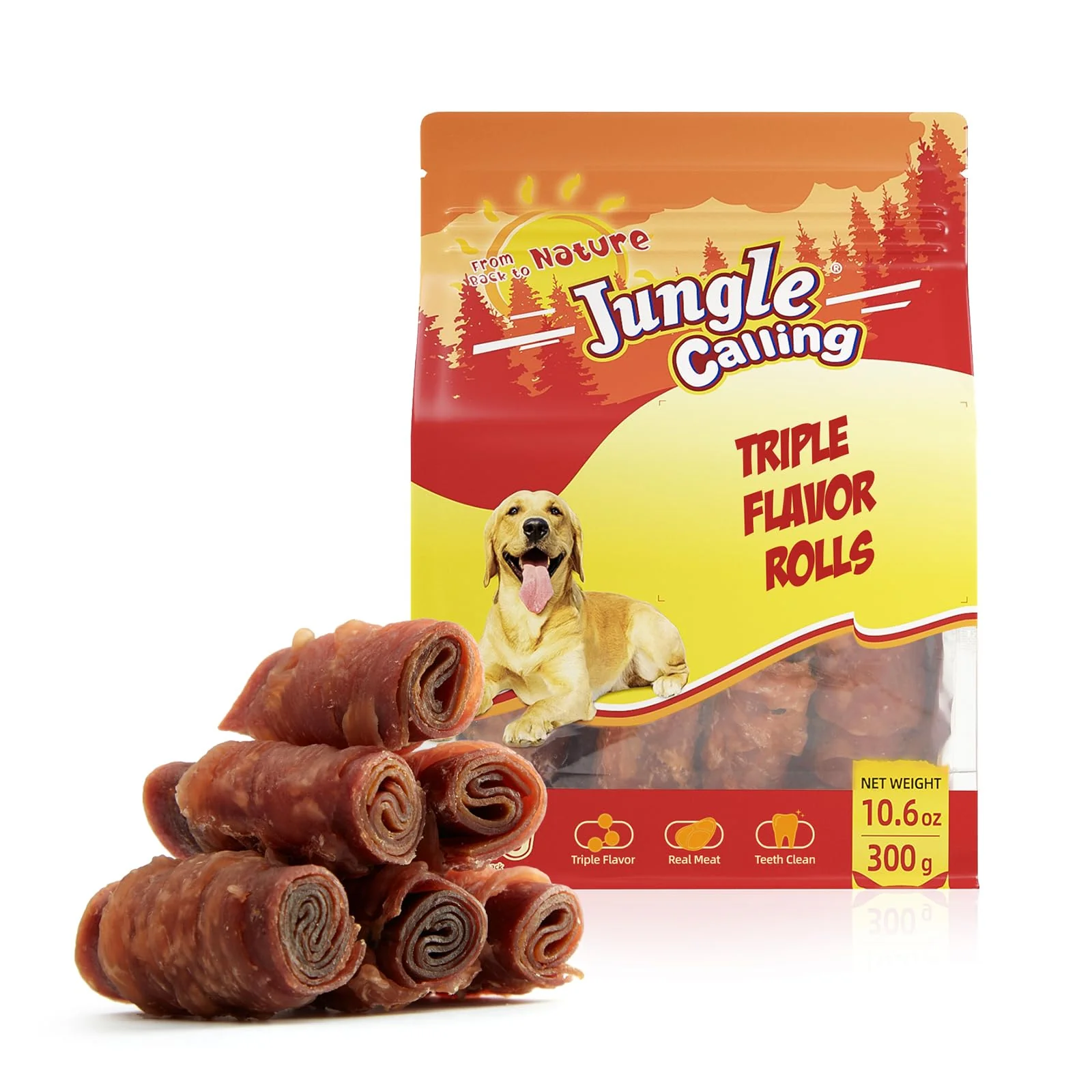 Trusted Jungle Calling Triple Flavor Rolls Dog Treats – Chicken Duck Beef High Protein Rawhide- 10.6 oz First-Class