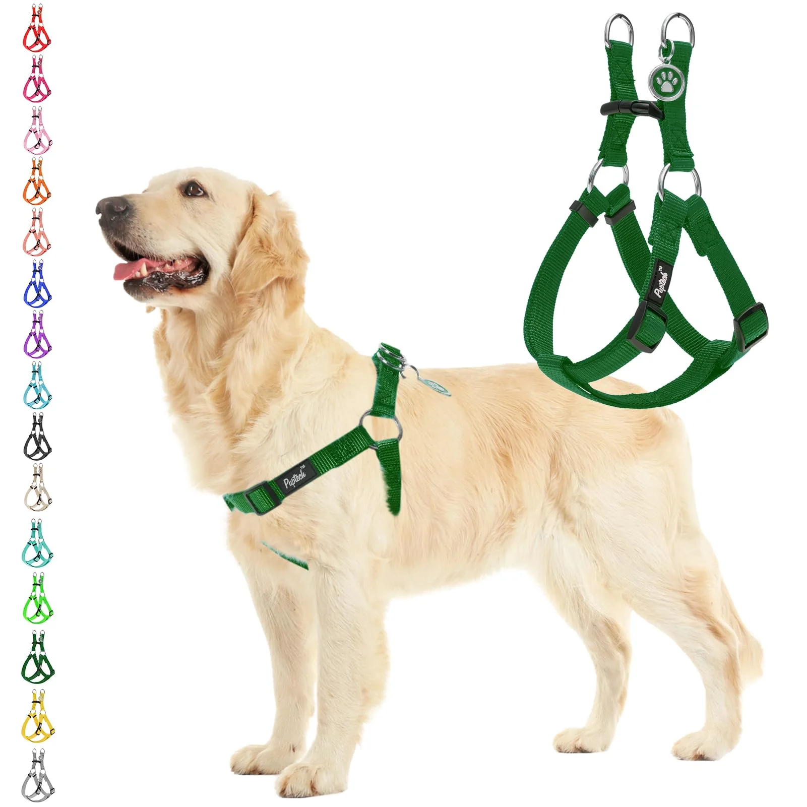 Sustainable PUPTECK No-Pull Dog Harness Soft Adjustable Step-In Vest with ID Tag Blackish Green L Genuine