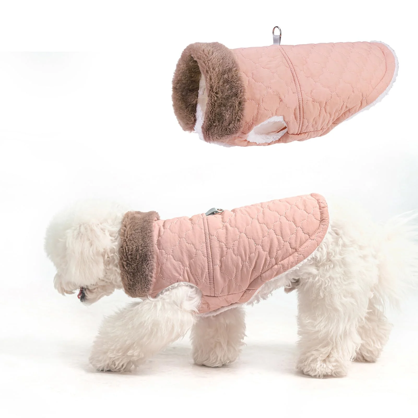 Flexible BEAUTYZOO Winter Dog Coat with Harness Built-In – Warm Pink Puffer Jacket for Small Medium Dogs Fashionable