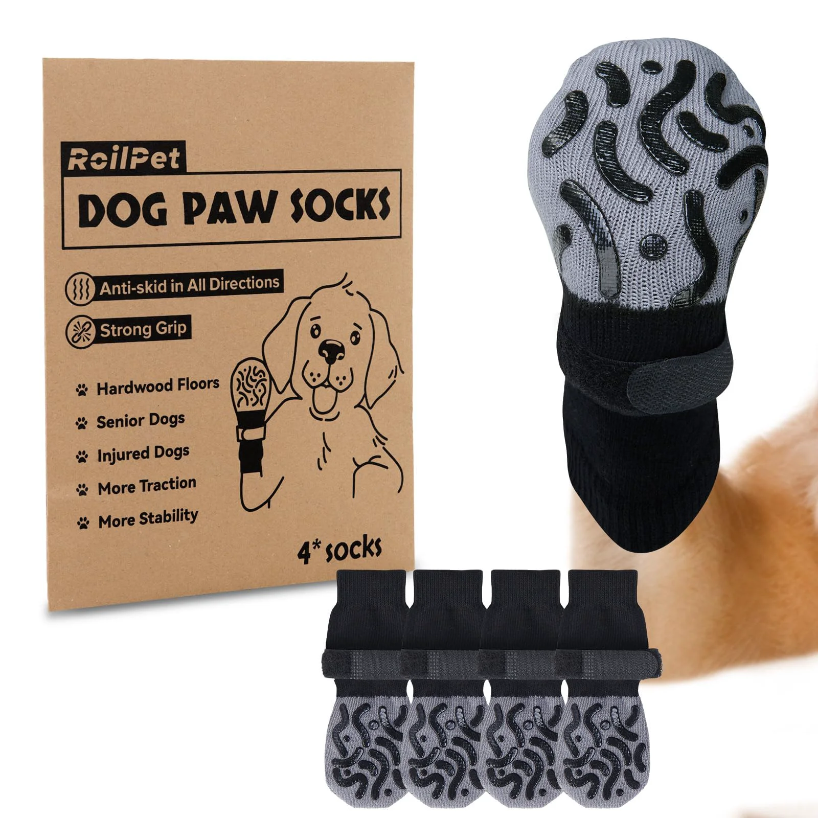 User-Friendly Roilpet Double Sides Non-Slip Dog Socks – Traction Paw Protection Black Reliable