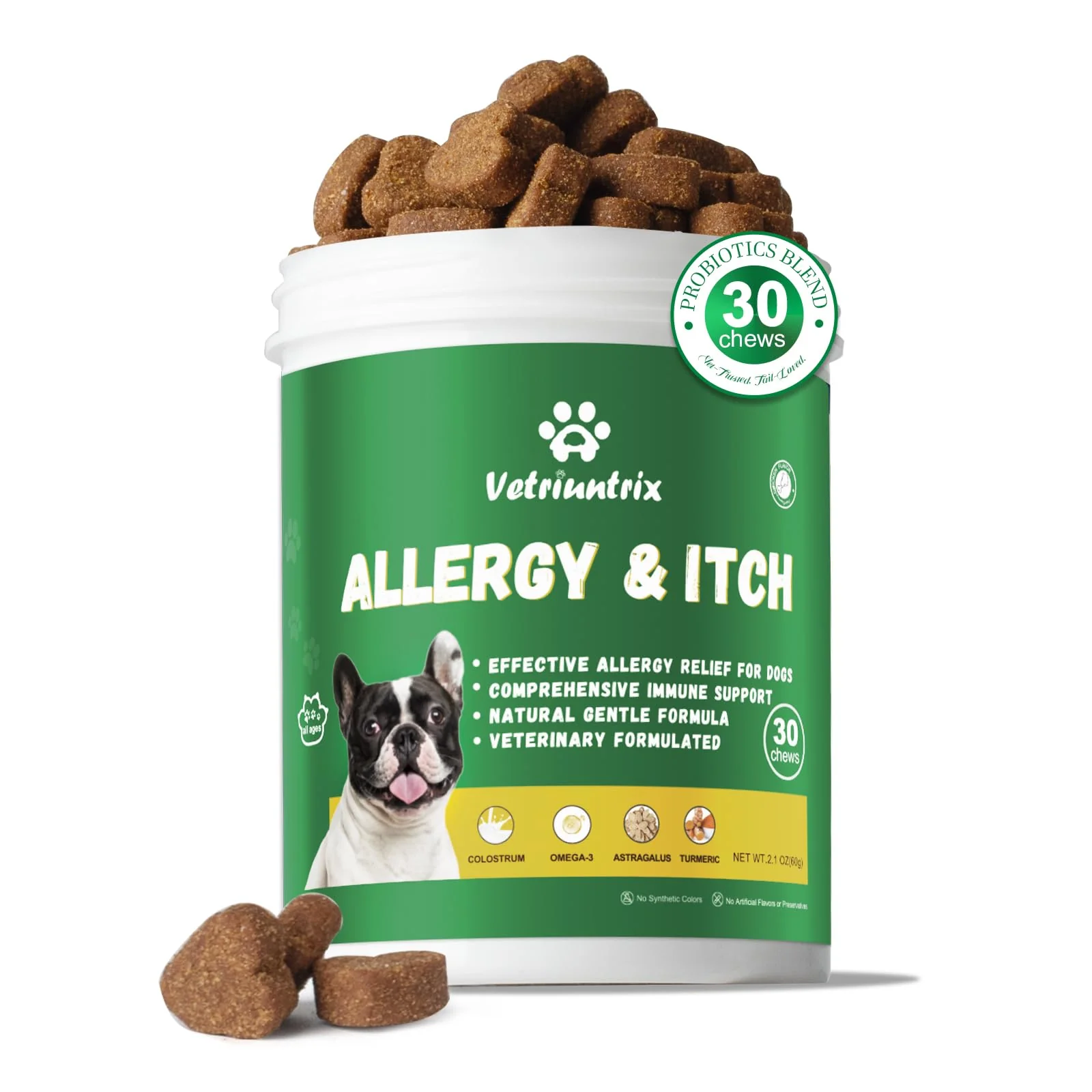 Relaxed Vetriuntrix Dog Allergy Chews – Probiotics Omega-3 Immune Support 30 ct Effective
