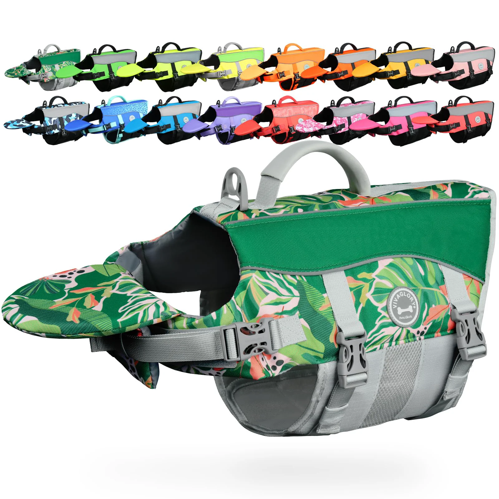 Durable VIVAGLORY Front Float Dog Life Vest – Chin Float Top Handle Reflective Trim Ripstop 600D Floral Size S Organic