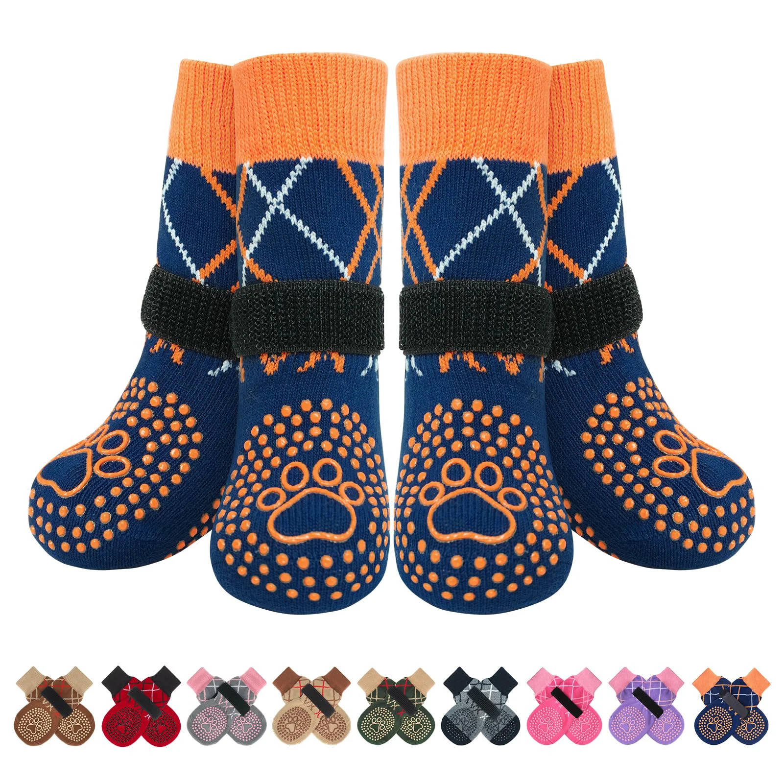 Practical BEAUTYZOO 6Pcs Dog Socks – Anti-Slip Paw Protectors for Indoor Traction Blue Large Detailed