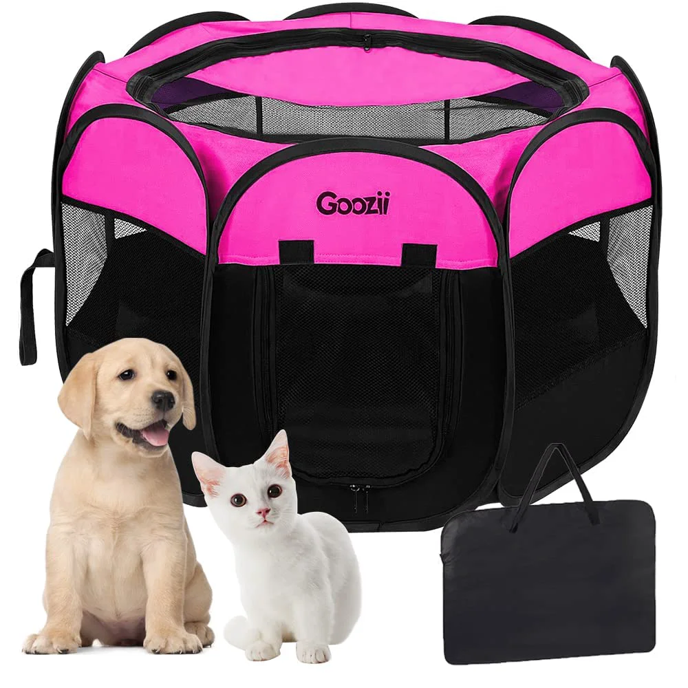 High-End Goozii Pet Playpen – Portable Foldable Indoor Outdoor Enclosure for Small Pets Pink Clean