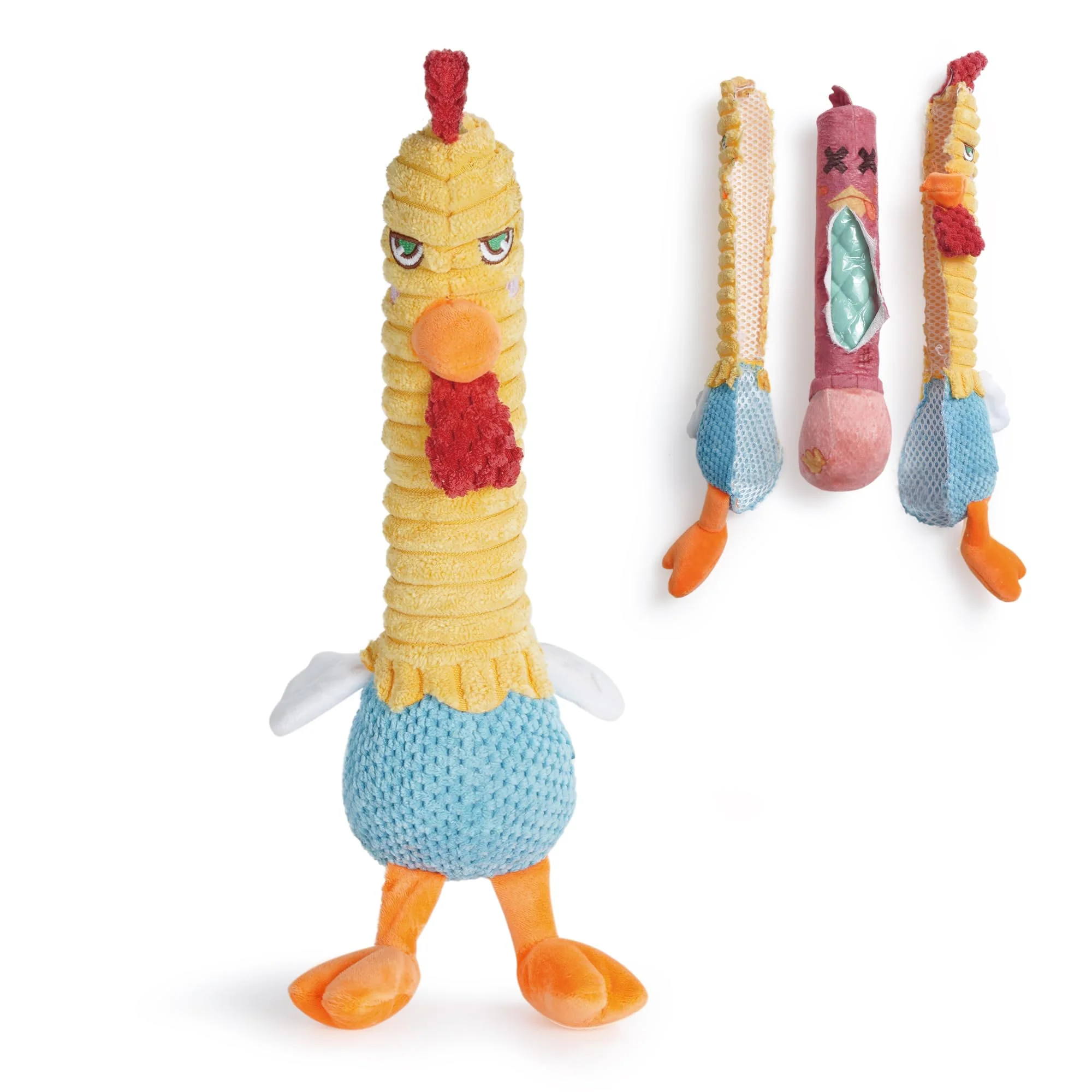 Consistent Nocciola 3 in 1 Rip and Reveal Chicken Dog Toy – Durable Squeaky Crinkle Chew for Medium to Large Dogs Premium Material