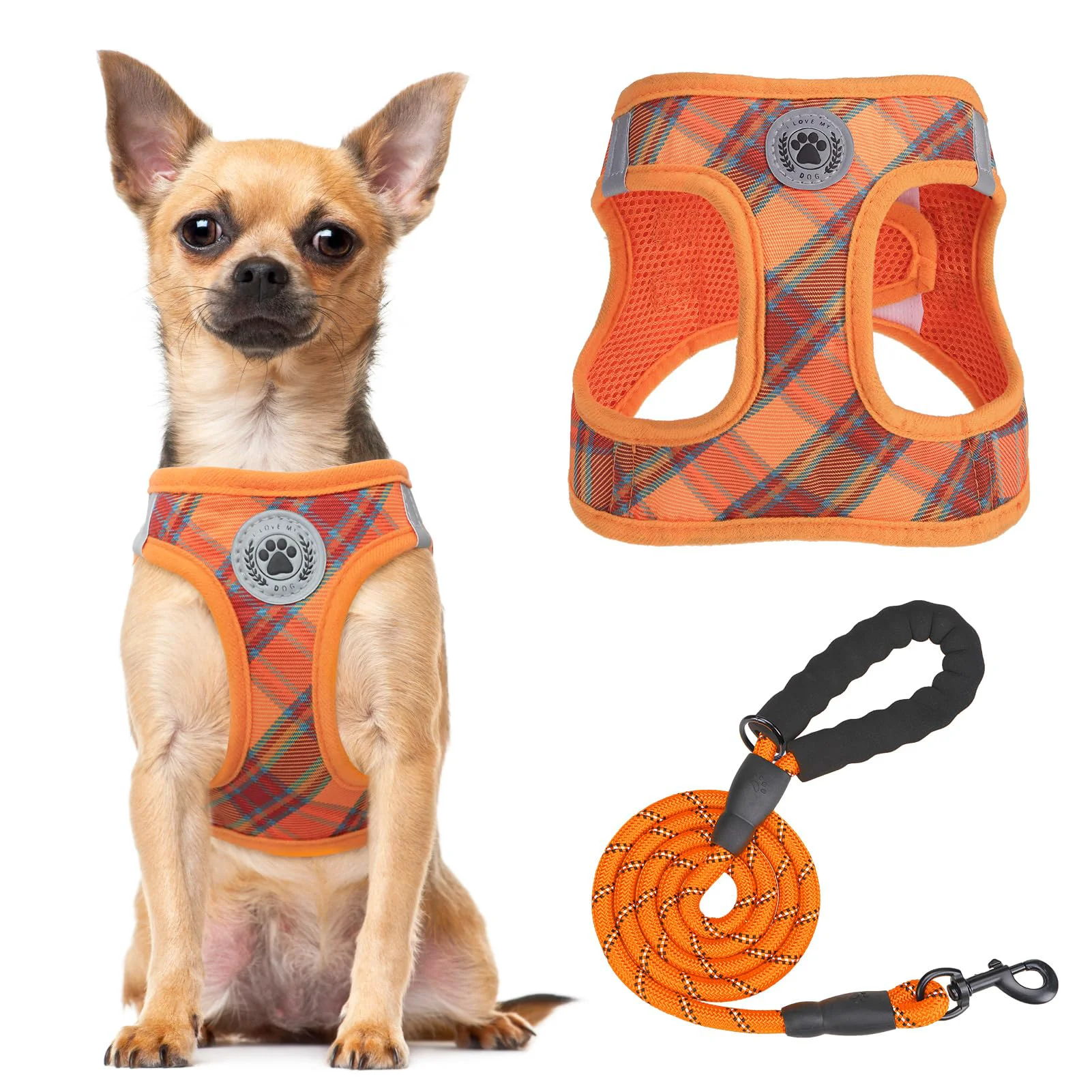 Trusted BEAUTYZOO Step-In Dog Harness and Leash Set Reflective No-Pull No-Choke for Small Dogs Cats Orange Plaid Premium