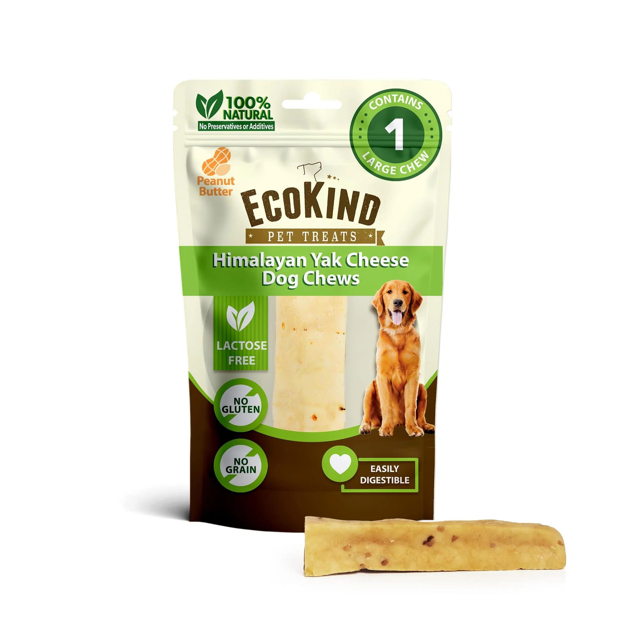 Secure EcoKind Premium Gold Yak Cheese Himalayan Dog Chews – Large Breed All Natural Peanut Butter Selected