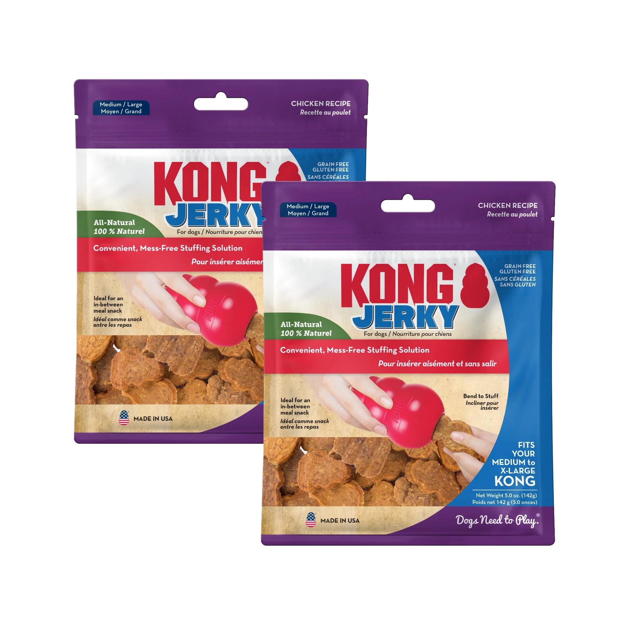 Traditional KONG Jerky Chicken Md Lg 5 oz – Pack of 2 All-Natural Grain Gluten First-Class