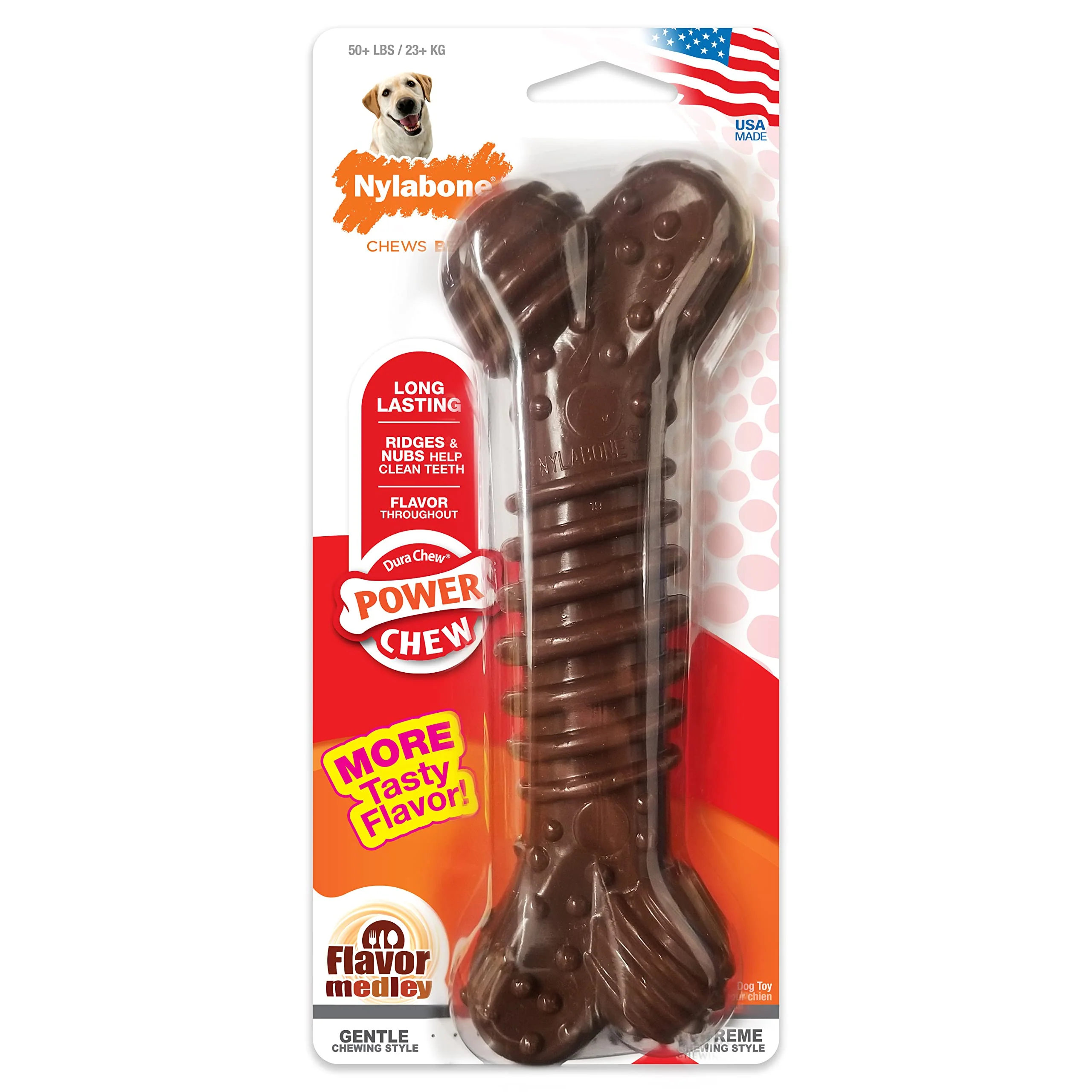Enhanced Nylabone Textured Dental Bone Power Chew Toy for Dogs – X-Large 50 lbs Green