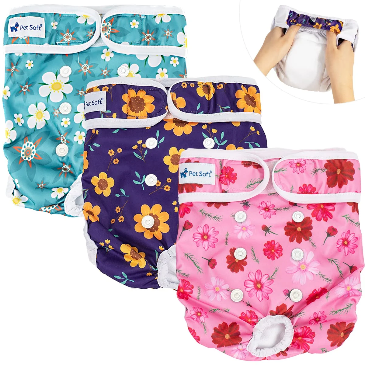 Elegant Pet Soft Washable Female Diapers 3 Pack – Reusable Leak-Guard Comfort for Small to Medium Female Dogs Expertly Made