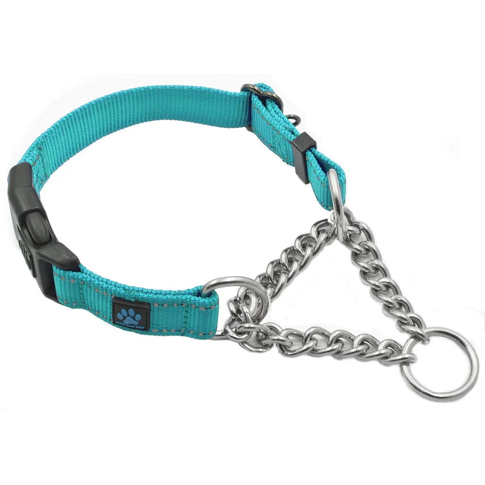 World-Class Max and Neo Stainless Steel Chain Martingale Collar – Small Teal Rescue Donation Professional