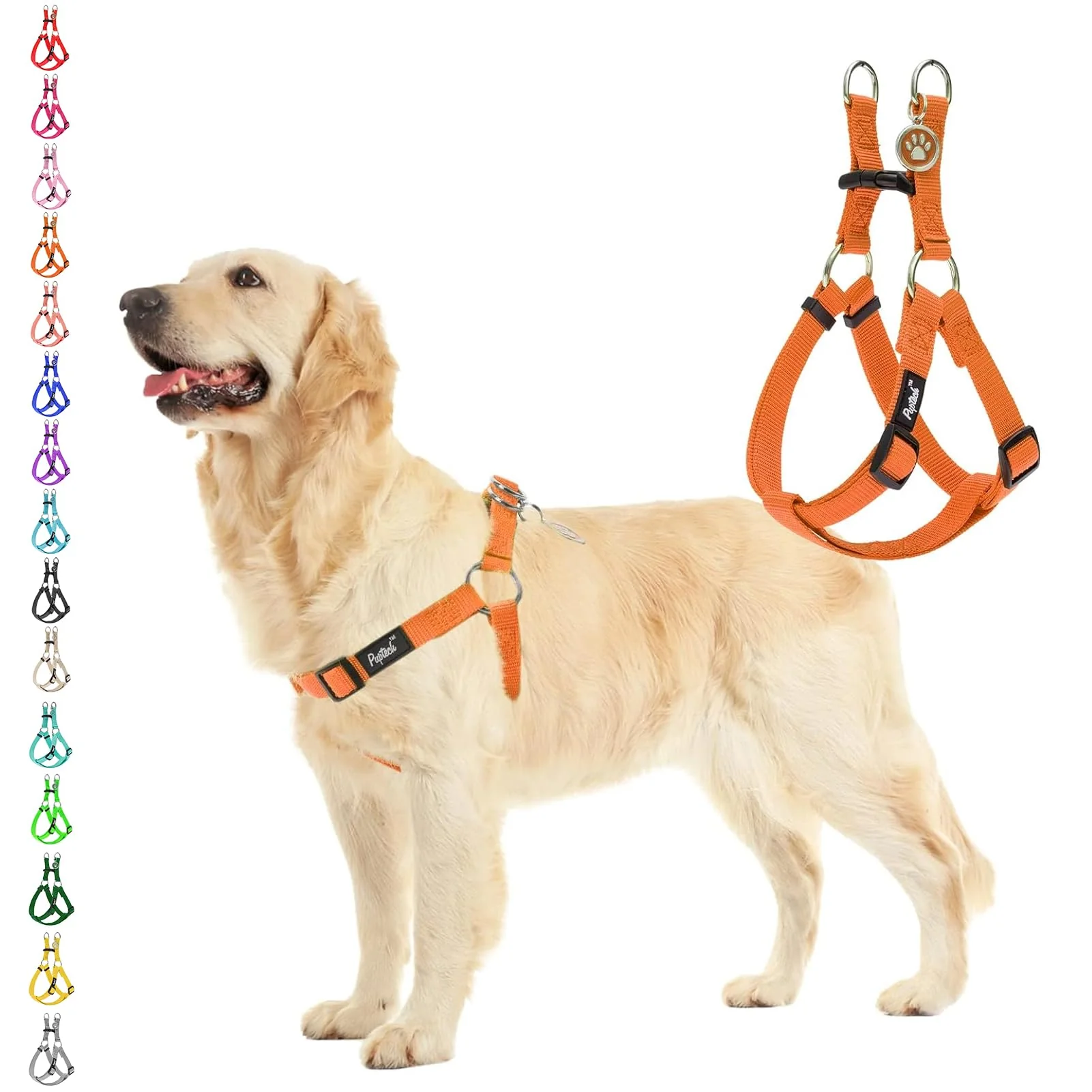 Sophisticated PUPTECK No Pull Dog Harness – Soft Adjustable Nylon Step-In Vest with ID Tag Orange Practical