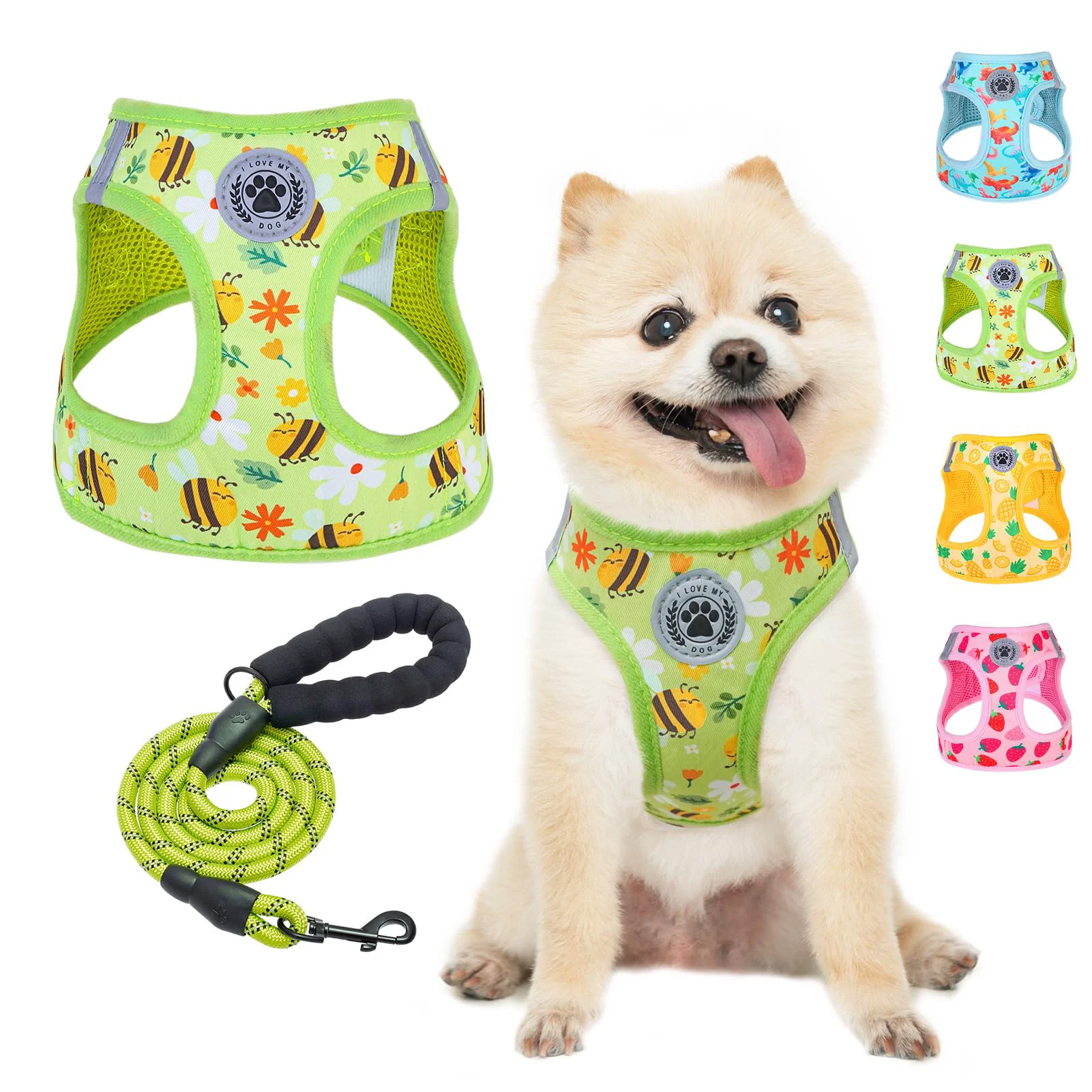 Quality BEAUTYZOO Step-In Reflective Dog Harness Leash Set — No-Pull Padded Mesh Bee Pattern XS-S-M Authentic