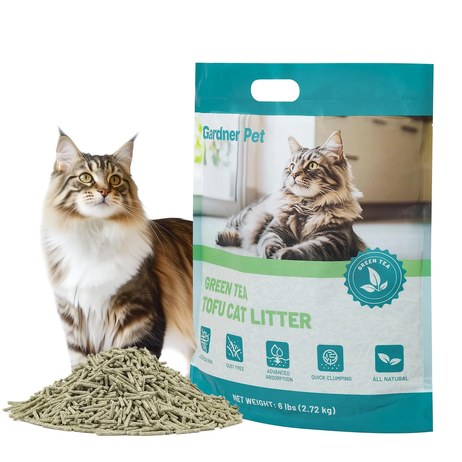 Fine Crafted Gardner Pet Natural Tofu Cat Litter with Green Tea Extract – Dust- Fast Clumping Flushable 6lbs Smart