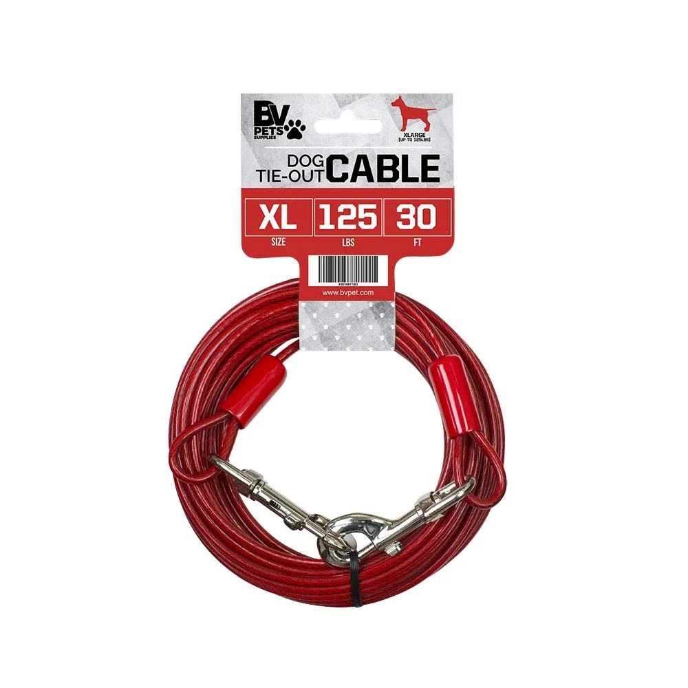 Sophisticated BV Dog Tie Out Cable 30ft – Heavy Duty Lead for Dogs Up to 125 lbs Reflective Rust-Resistant 360° Rotating Clasp Convenient