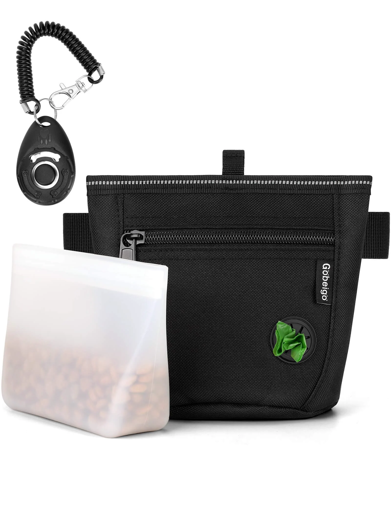 Traditional Gobeigo Silicone Insert Bag Version Dog Treat Pouch with Clicker Magnetic Closures 2-Cup Walking Fanny Pack Clean