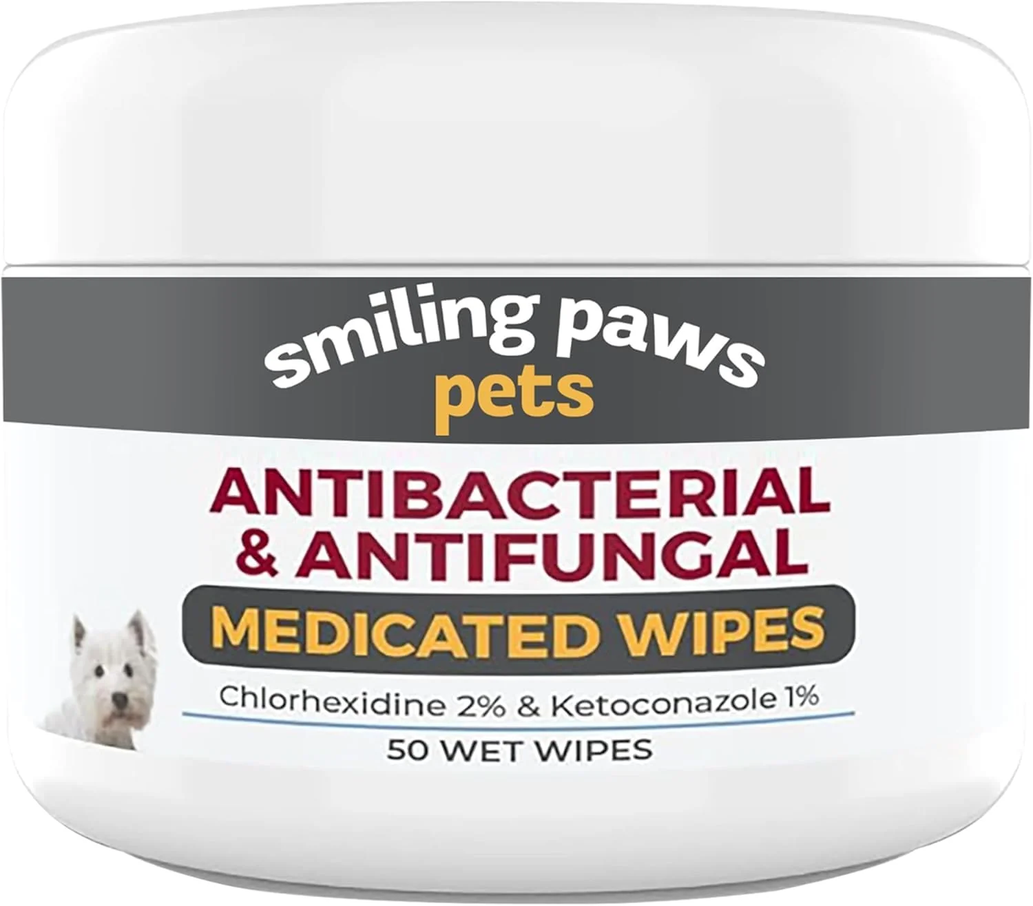 Proven Smiling Paws Pets Antibacterial Antifungal Wipes for Dogs Cats – Chlorhexidine Ketoconazole Premium Material